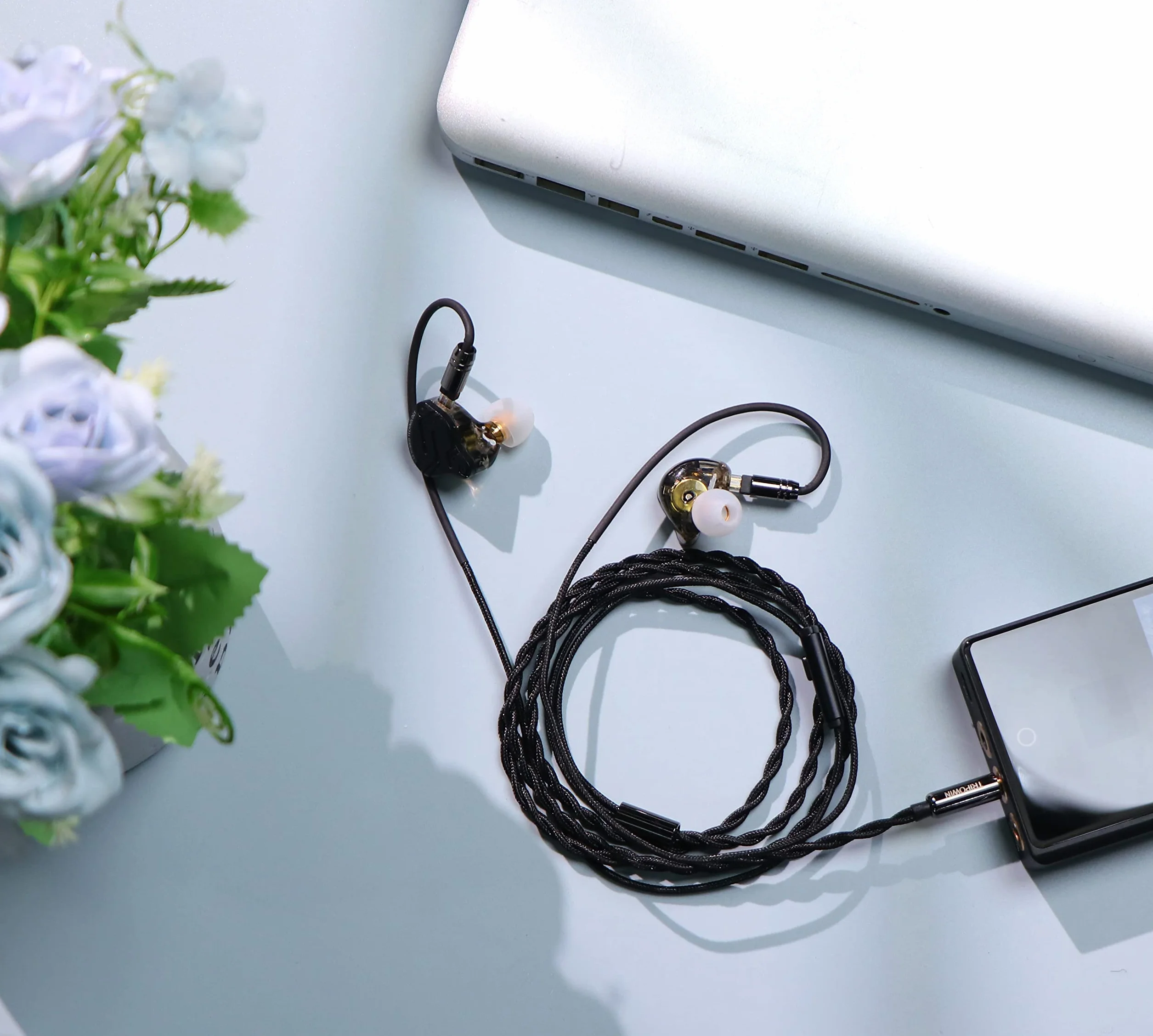 Linsoul Tripowin Zombur 4N kabel beztlenowy OFFC HiFi IEM z mikrofonem, warstwa zewnętrzna z przędzy bawełnianej, kabel zamienny