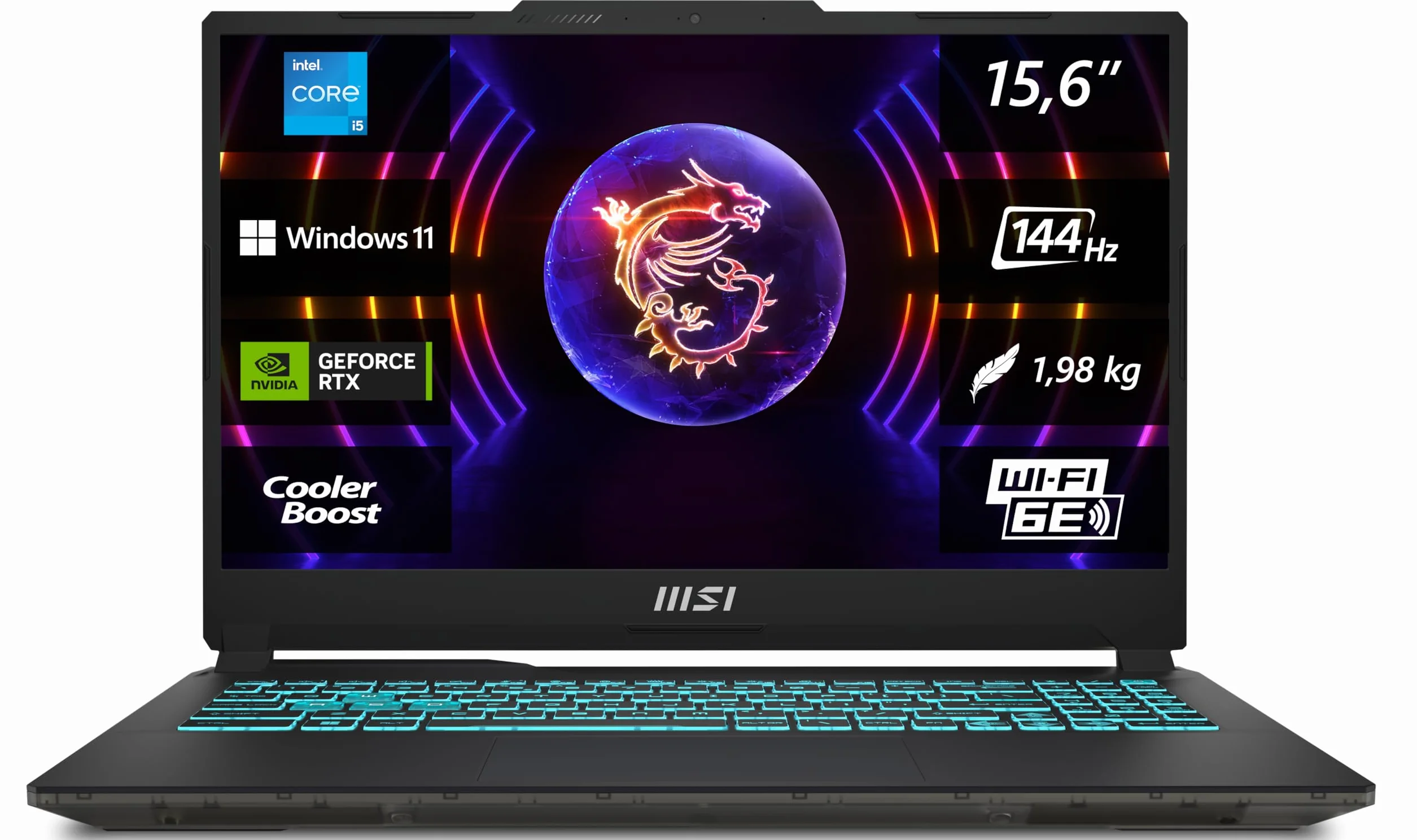 MSI Cyborg 15 A13VE-863 Laptop gamingowy 15,6″ Full HD 144 Hz, Intel Core i5-13420H, NVIDIA GeForce RTX 4050, 16 GB DDR5, 512 GB SSD, Windows 11 Home, klawiatura QWERTZ, czarny/przezroczysty