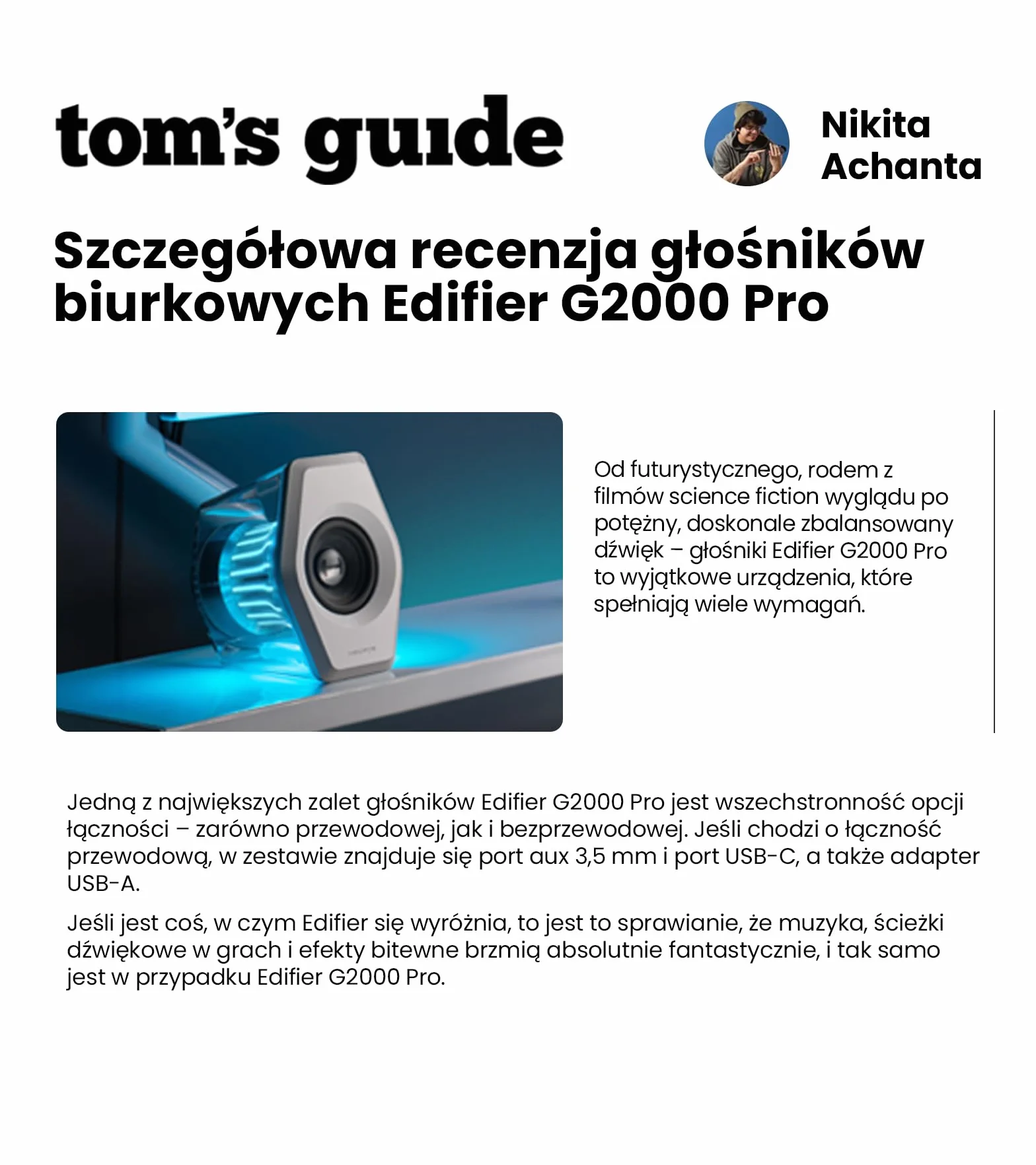 Edifer G2000 pro 2.0 głośnik gry rgb, maksymalna moc 64w, 270 ° tempoflow ™ Synchronizacja optyczna, dźwięk otoczenia wirtualny 7.1 - Bluetooth 5.4 / usb - C/aux dla PC, PS5 (Czarny)