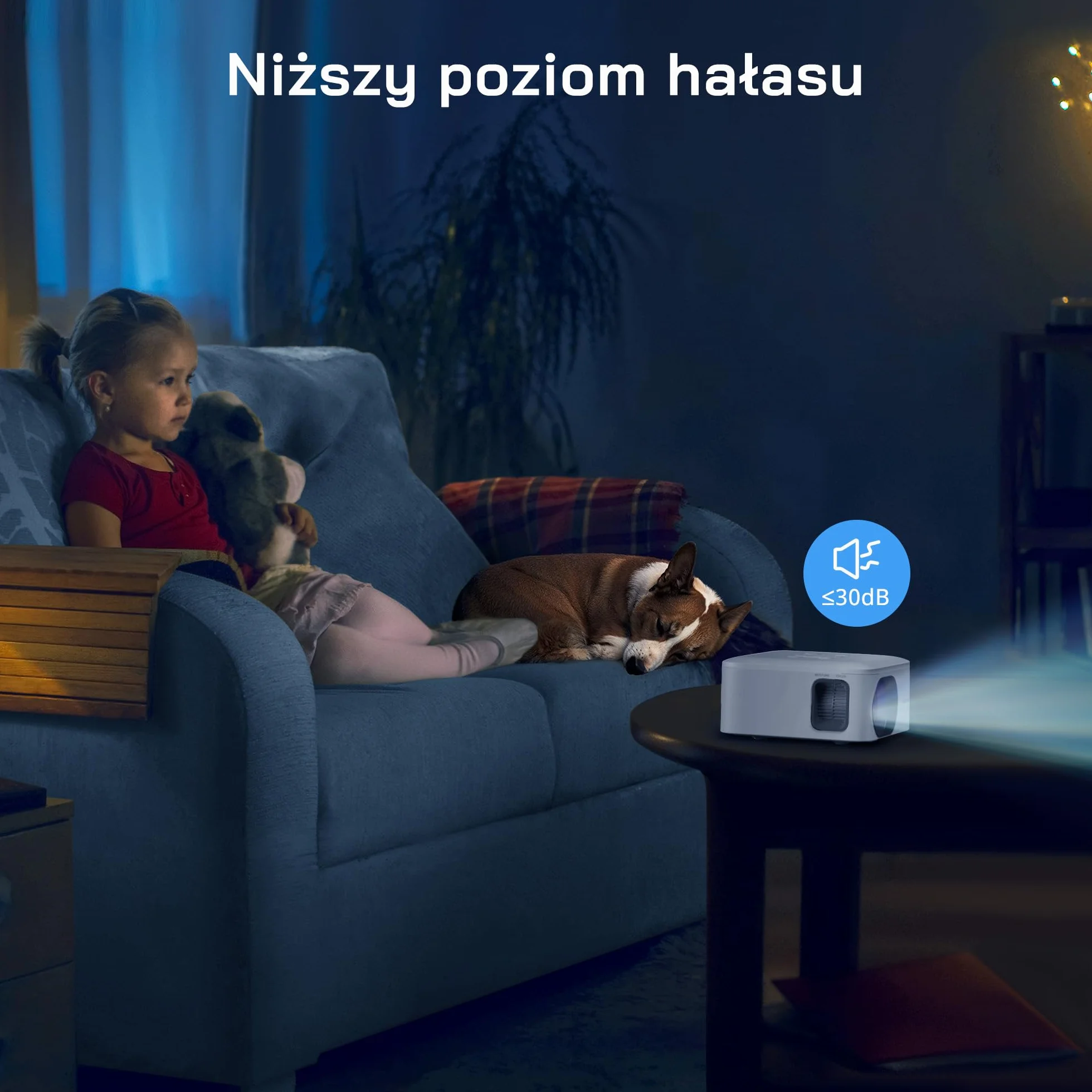 WOLFANG Mini projektor, ulepszony 1080P Full HD przenośny projektor telefoniczny, zewnętrzny projektor kina domowego kompatybilny z HDMI, USB, smartfonem, tabletem, komputerem, TV Stick, AV, kartą Mic