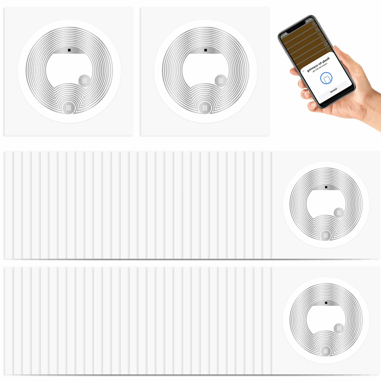 AXFEE 60 szt. znaczników NFC NTAG216, białe okrągłe naklejki NFC, średnica 25 mm, programowalne znaczniki NFC, pamięć RFID 888 bajtów, kompatybilna ze wszystkimi telefonami i urządzeniami