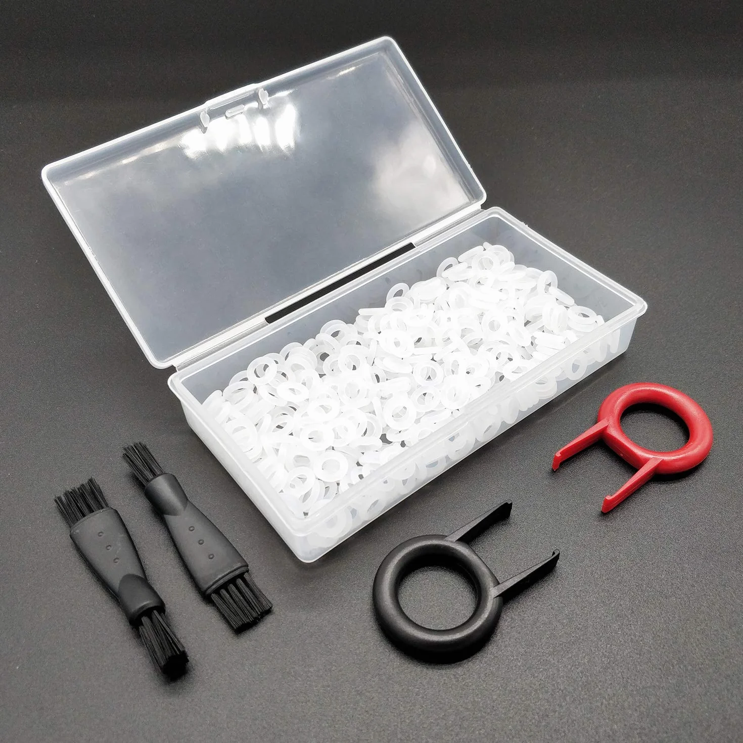 Gumowe tłumiki O-ring i uszczelnienie 250 szt. do przełącznika Cherry Mx i klawiatury mechanicznej, z 2 narzędziami do usuwania nasadek klawiszowych i 2 szczotkami do czyszczenia
