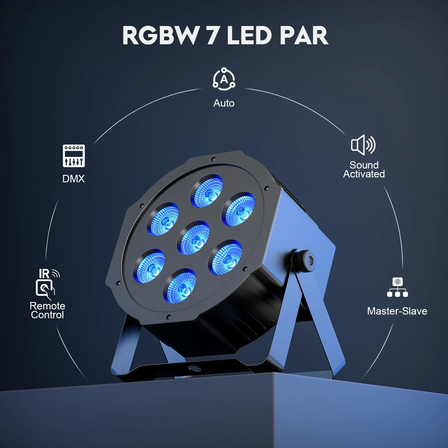 RGBW SEBRUANC 7 LED DMX projektor LED z pilotem zdalnego sterowania, 8 trybów świecenia, do DJ-a, baru, na Boże Narodzenie, Haloween, 4 sztuki