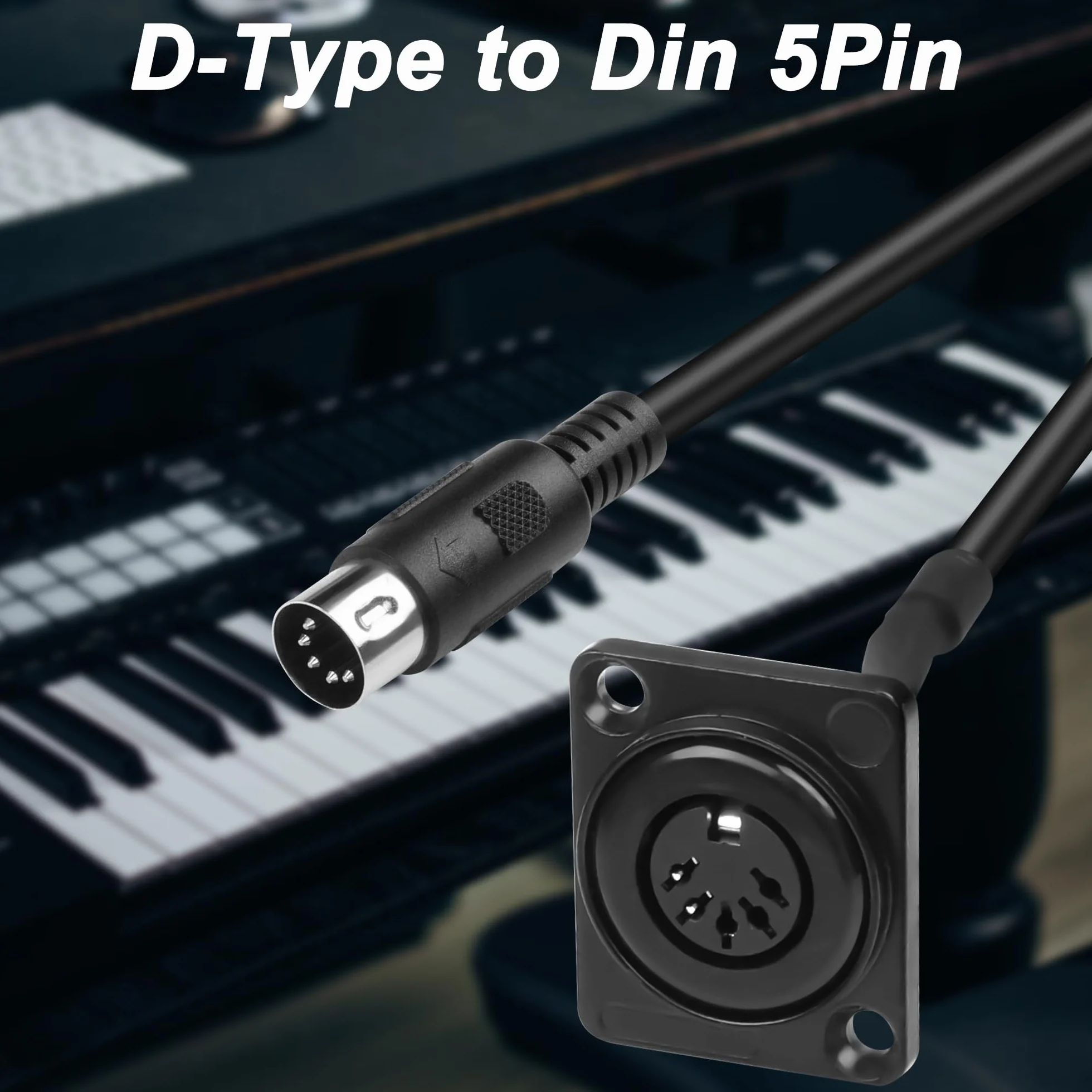 MIDI DIN 5-pinowy kabel przedłużający montaż panelowy DIN 5PIN wtyczka na gniazdo audio adapter do keyboardu syntezatora 53 cm