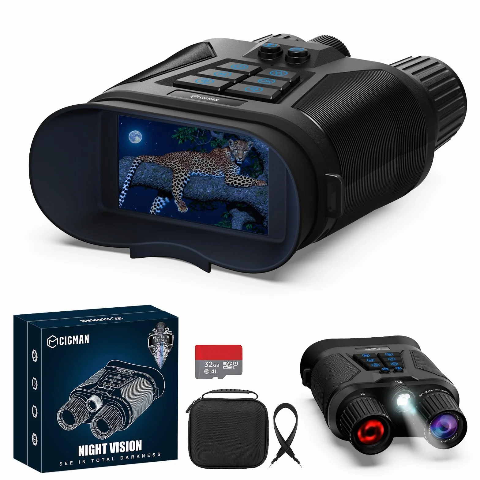 Noktowizor CIGMAN 400M, 3" HD Wyświetlacz, Lornetka Noktowizyjna z Podczerwienią, 5000mAh Ładowalny Noktowizor Termowizyjny, f/1.4 Kamera HD, 8x Zoom Cyfrowy do Polowań, Kempingu i Obserwacji