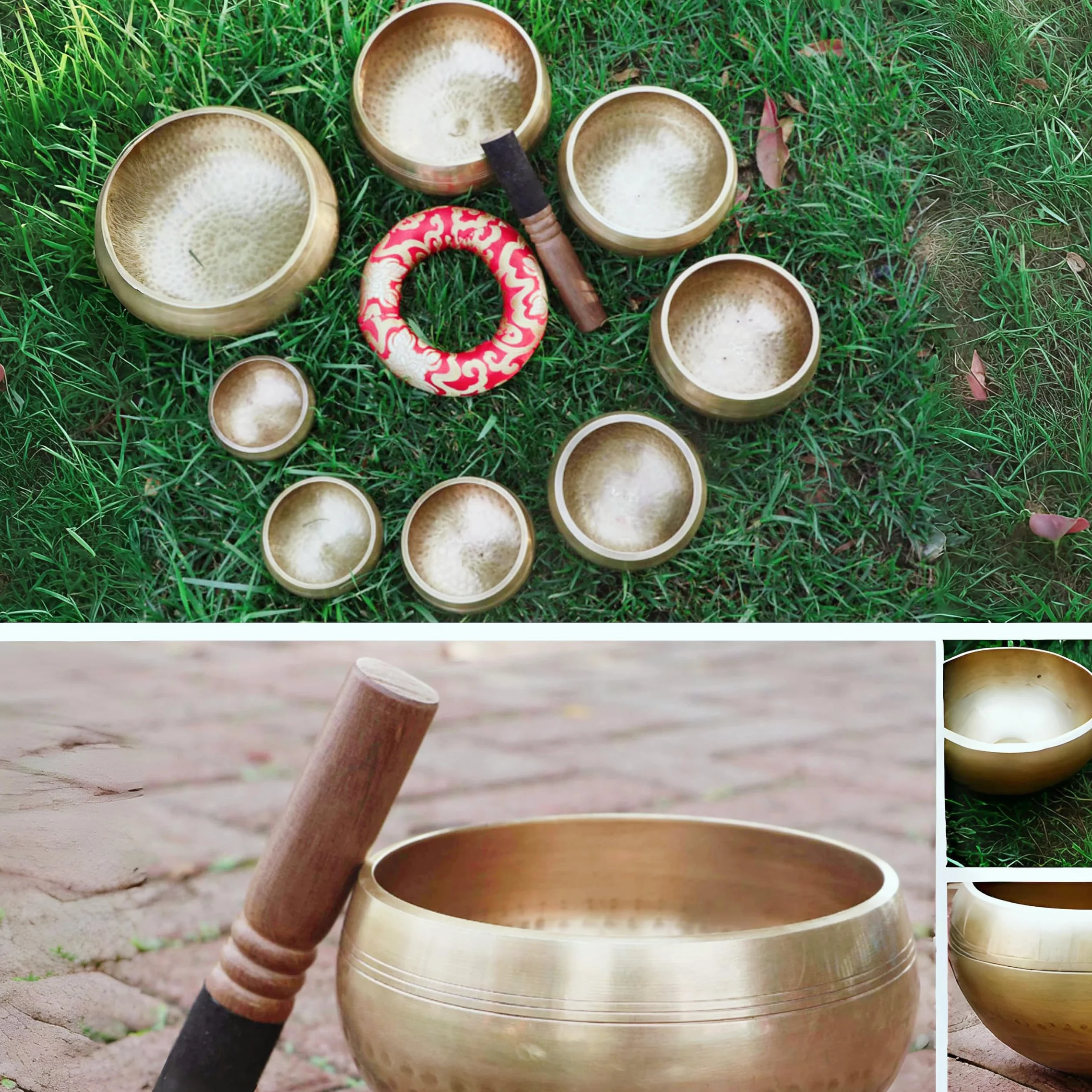 Fay Bless Zestaw tybetańskich misek dźwiękowych, łatwy do grania dla początkujących, autentyczny, ręcznie wykonany, medytacyjny, holistyczny dźwięk (złoty, 8 cm)