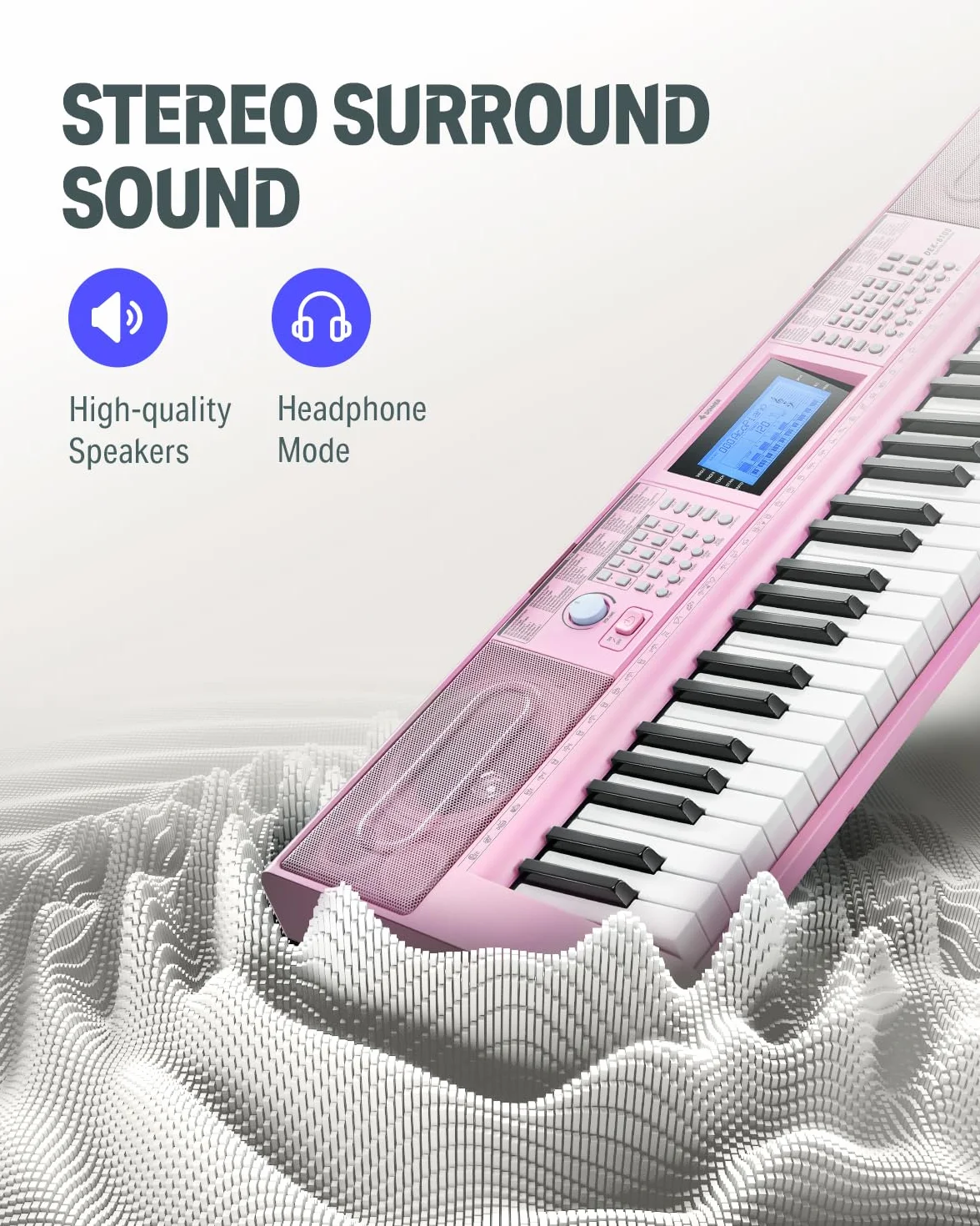 Donner Keyboard Piano 61 klawiszy, elektryczny zestaw keyboard z 249 głosami, 249 rytmami – w zestawie stojak na fortepian, taboret, mikrofon, prezent dla początkujących, różowy (DEK-610S)