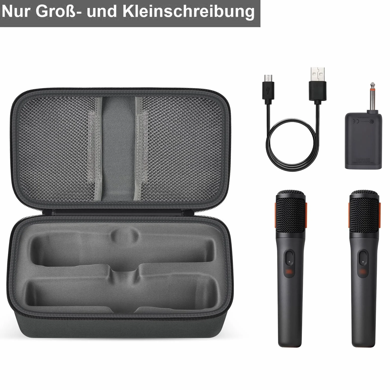 Boobowl Etui na mikrofon Bluetooth, kompatybilne z JBL PartyBox Wireless Mic J2X, przenośny mikrofon do wielokrotnego ładowania, odbiornika, adaptera (tylko torba), szary, przechowywanie