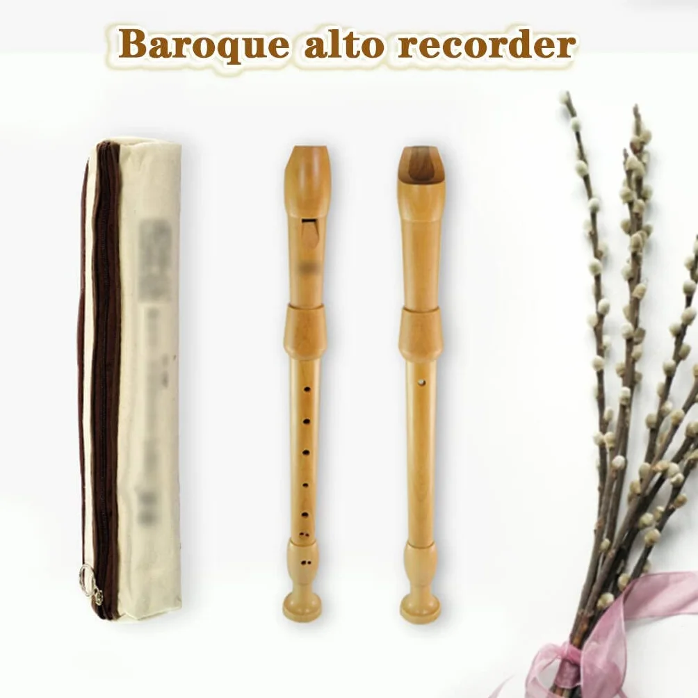 Drewniany barokowy rejestrator altowy 8-otworowy instrument do nagrywania muzyki z torbą i drążkiem do czyszczenia