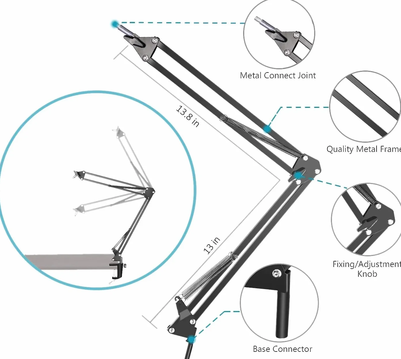 SUNMON AT2020 stojak na ramię mikrofonowe z filtrem pop, kompatybilny z Audio-Technica AT2020, Audio-Technica AT2020V, mikrofon USB z osłoną na kabel