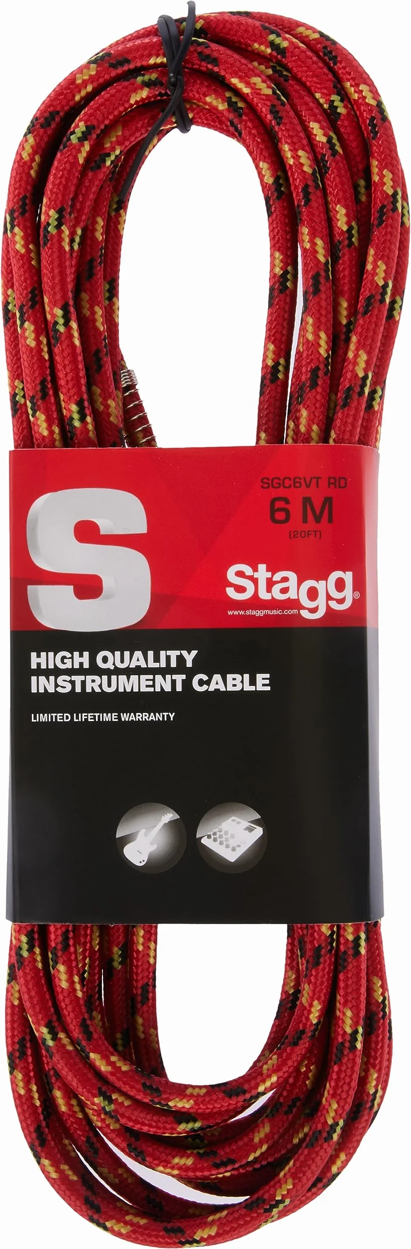 Stagg SGC6VT Vintage Tweed Instrument Cable - 6m czerwony