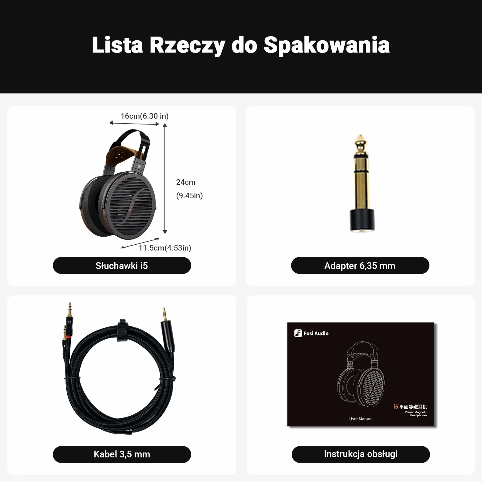 Fosi Audio i5 Słuchawki Planarne Magnetyczne Otwarte 97mm CNC Metal Drewno Orzechowe Przewodowe Studyjne