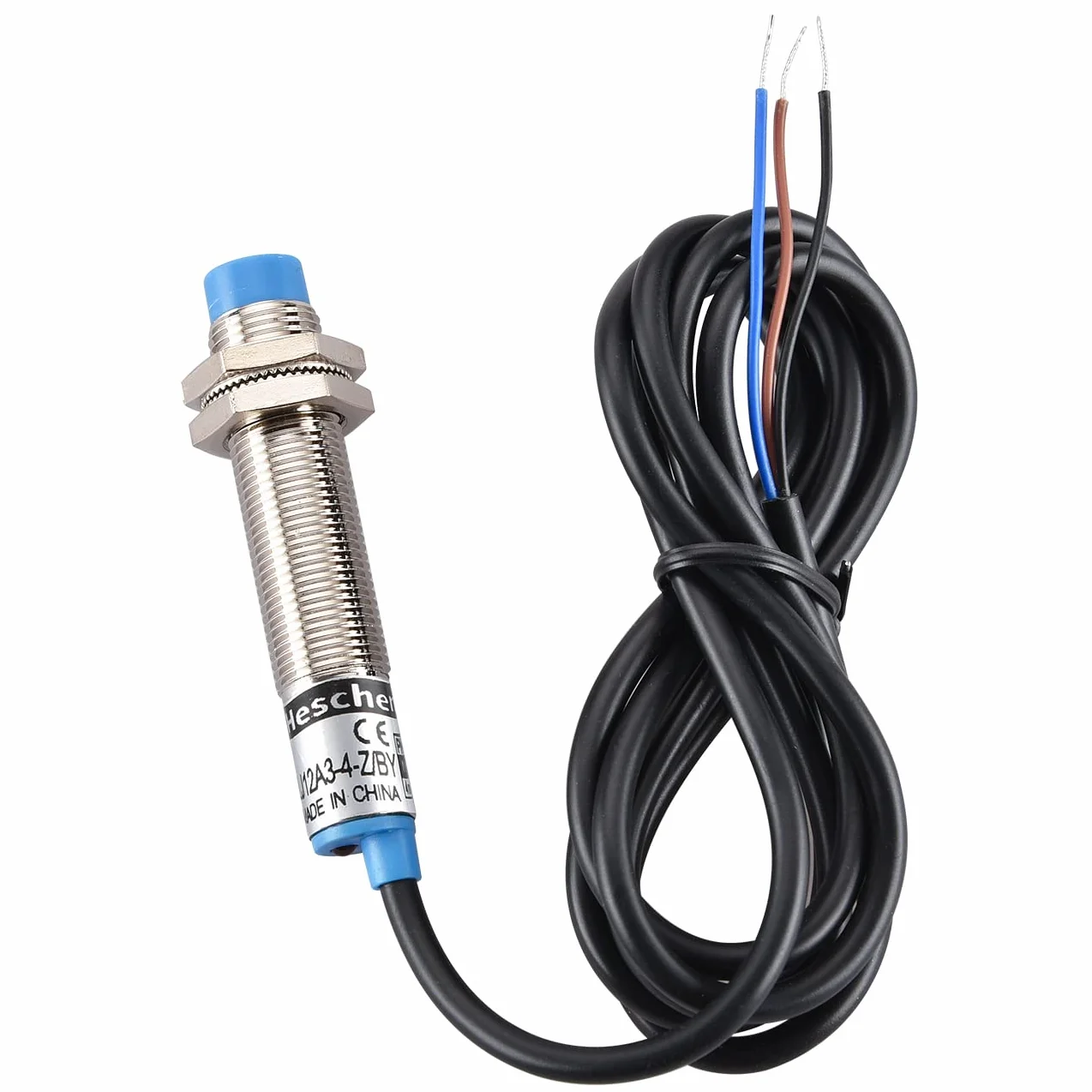 Heschen M12 indukcyjny czujnik zbliżeniowy, typ nieekranowany, LJ12A3-4-Z/BY, czujnik 4mm, 10-30VDC 200mA, normalnie otwarty PNP (NO), 3 przewody Żółty