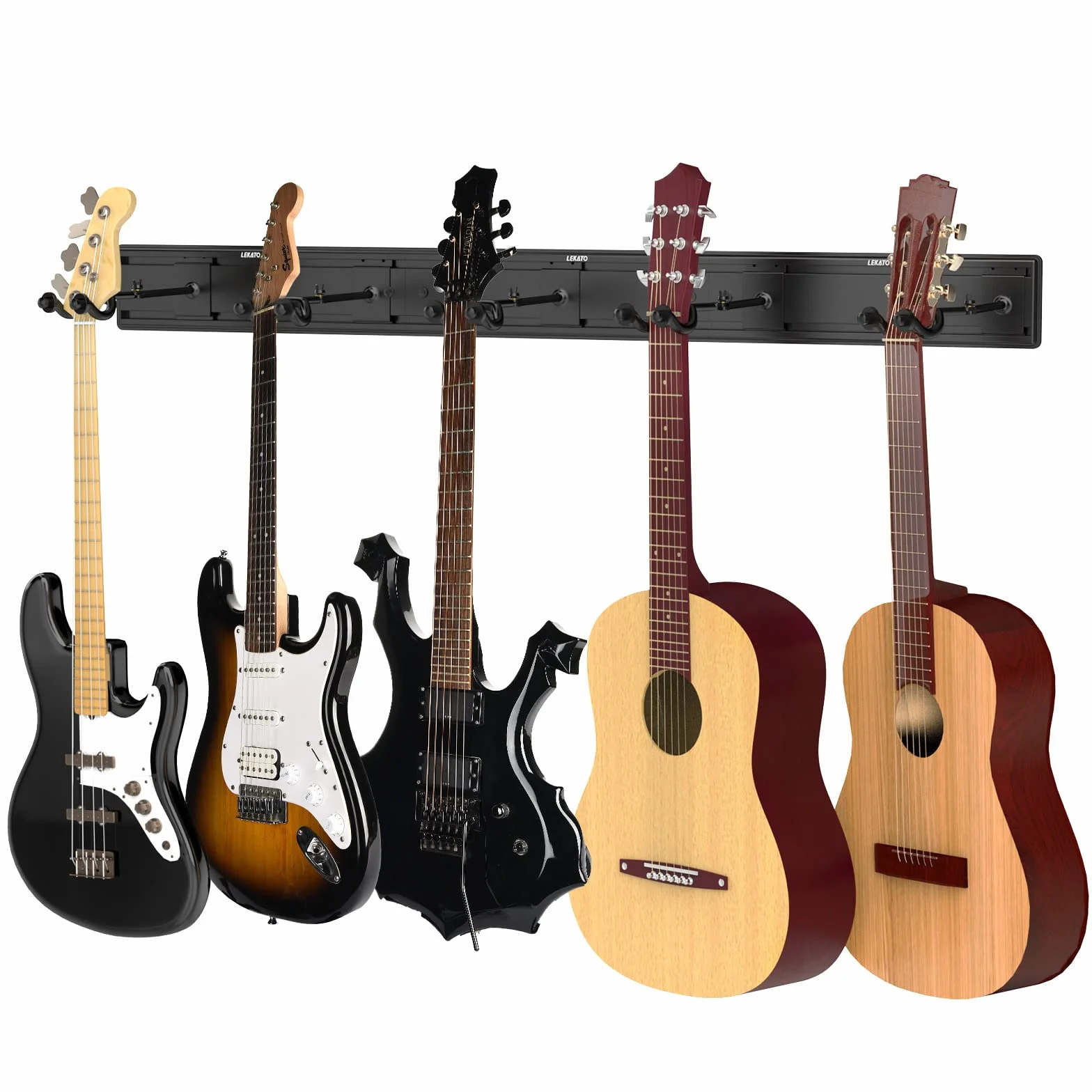 LEKATO Wieszak ścienny na gitarę do wielu instrumentów – metalowa gitara, bas, banjo, mandolina, skrzypce, uchwyt na wiolonczelę z regulowanym wieszakiem, 5 sztuk