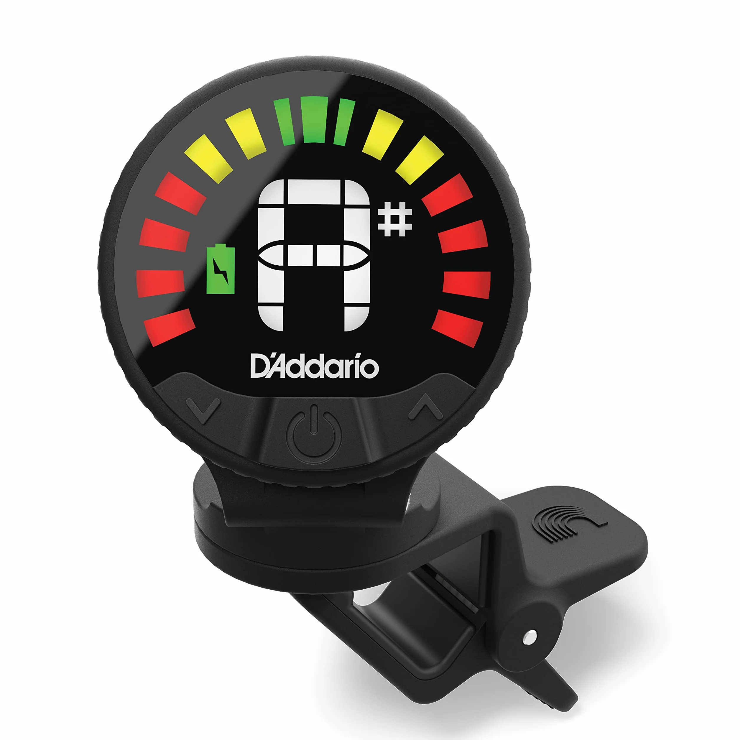 D'Addario Nexxus 360 Tuner do gitary z możliwością ładowania, z klipsem, tuner do gitary akustycznej, 24 godziny strojenia na ładowanie, obracany o 360 stopni