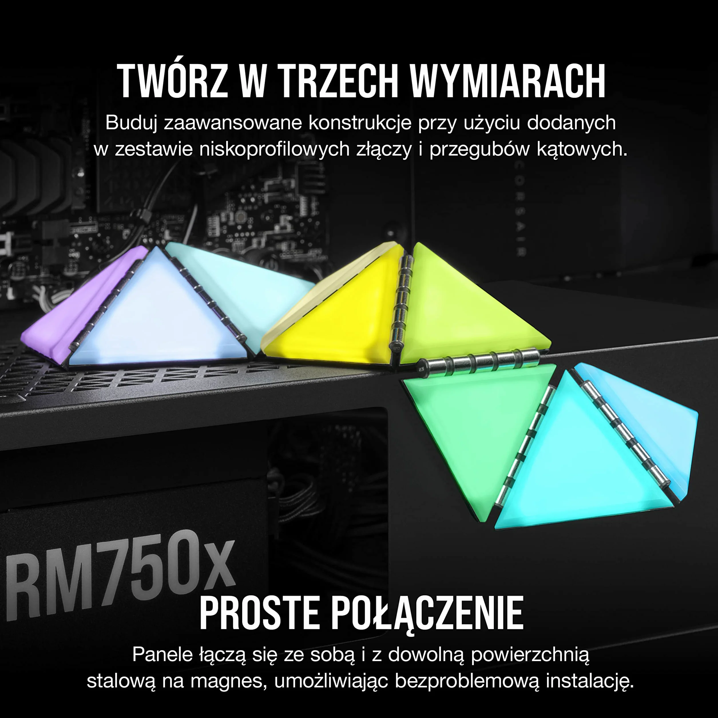 Corsair iCUE LC100 – Panele podświetlające na obudowę – minitrójkąt – minitrójkąt – zestaw rozszerzający z 9 płytkami1 (81 diod RGB LED z rozpraszającą światło, Proste mocowanie na magnes) Przejrzysty