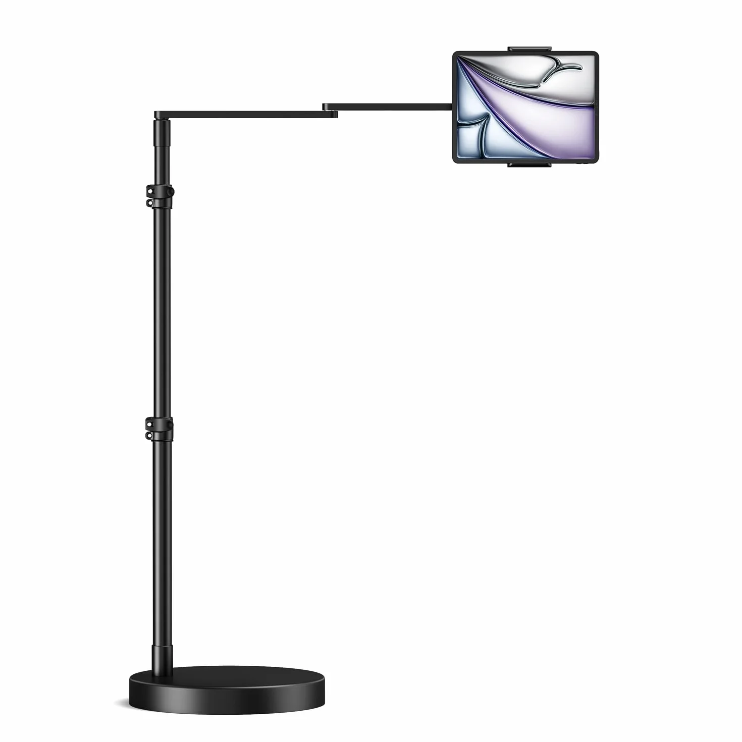 elitehood Regulowany stojak podłogowy na tablet z wytrzymałą podstawą, 61 cm, poziome, długie ramię, stojak podłogowy, do sofy, kompatybilny z urządzeniami iPad mini Air Pro 13/12.9 i 11.9-33.0 cm