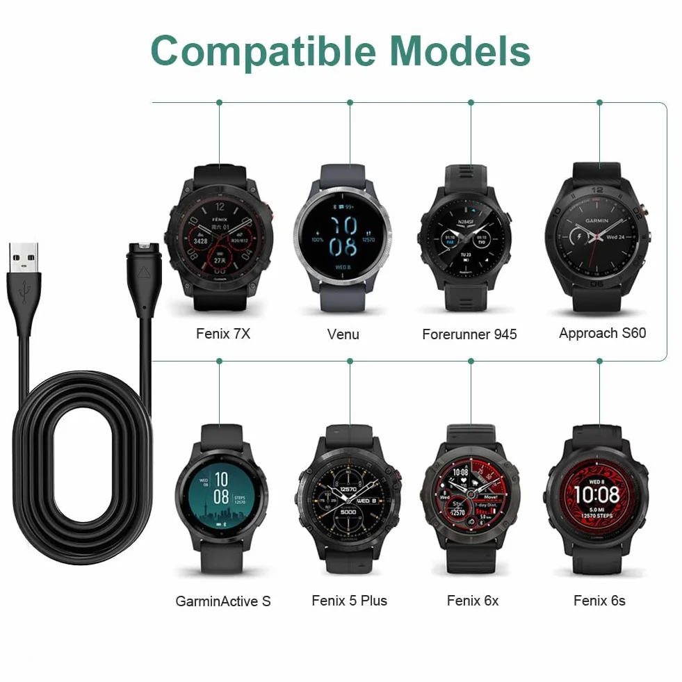 AXFEE Ładowarka kompatybilna z bransoletką Garmin, kabel do ładowania USB, zapasowy zegarek, adapter do ładowania, kompatybilna z Garmin Fenix 7 7S 7X, 6 6S 6X, Fenix 5 5S 5X