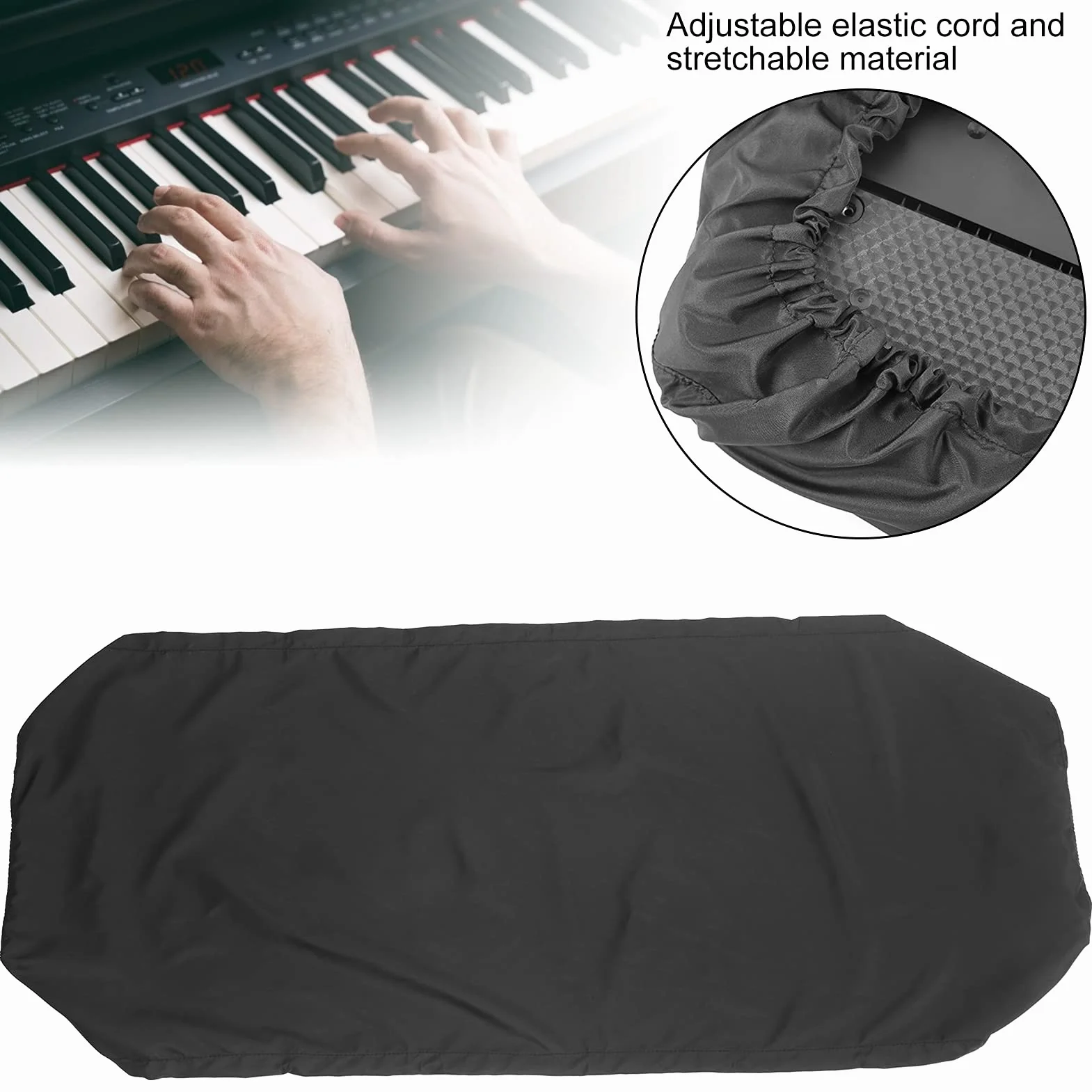 Rozciągliwy pokrowiec na pianino elektroniczne, pokrowiec na pianino elektroniczne Zmywalny pokrowiec na klawiaturę pianina na pianino 61/88 klawiszy(88 key black)