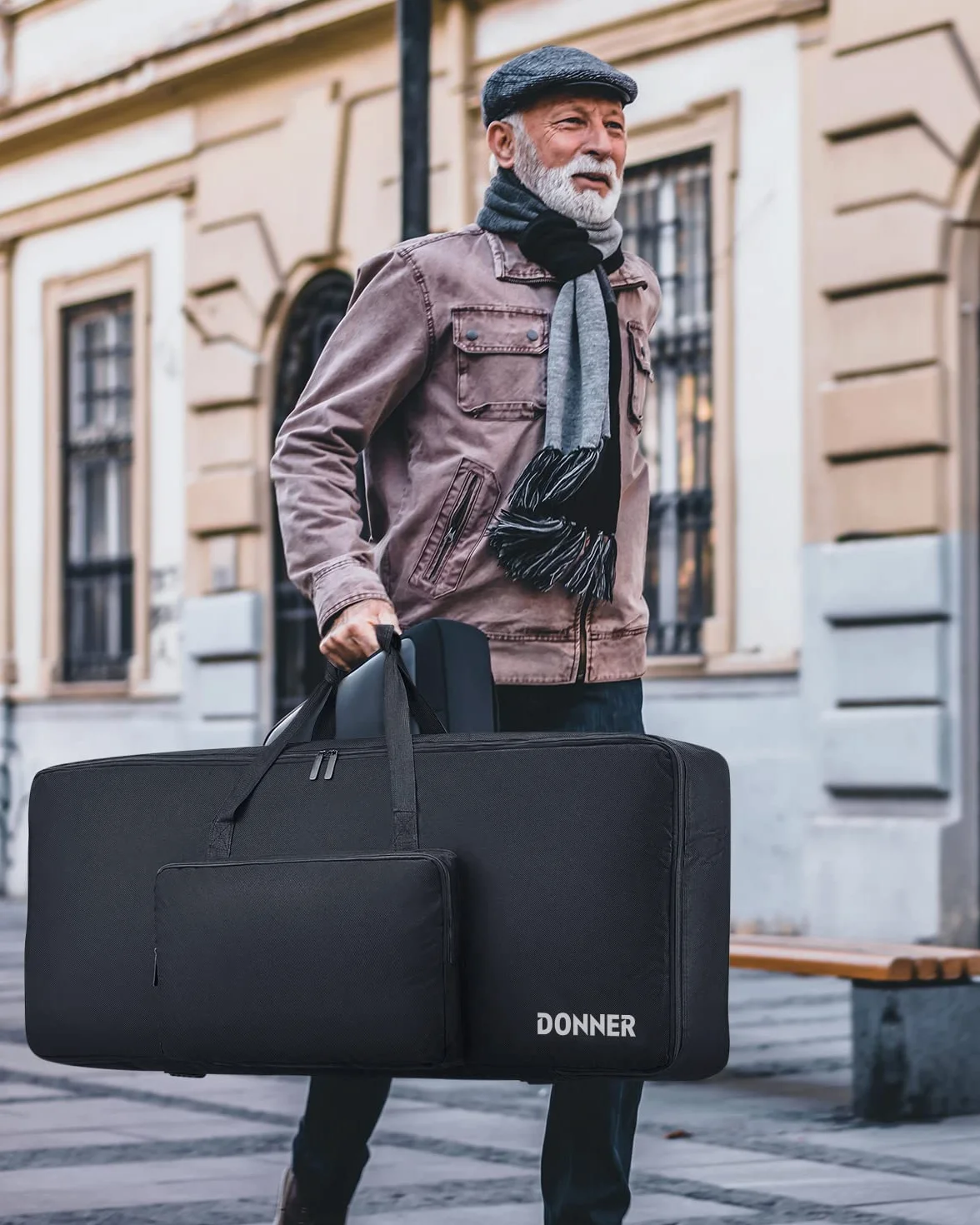Donner Gig Bag z 61 klawiszami, solidna, 104 x 41 x 13 cm, 10 mm wyściełana obudowa fortepianu elektrycznego z uchwytem, nylon Oxford 600D, czarny