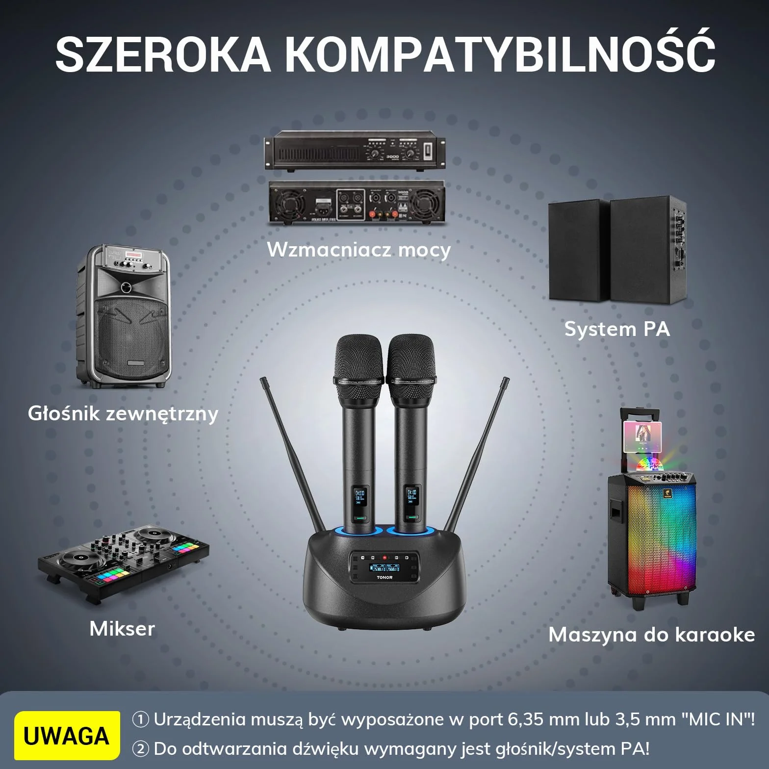 Rechargeable 2 Channel Wireless Microphone System with 2 Cordless Handheld Mics, Metal Receiver, Ideal for Church Karaoke Party Sports Class