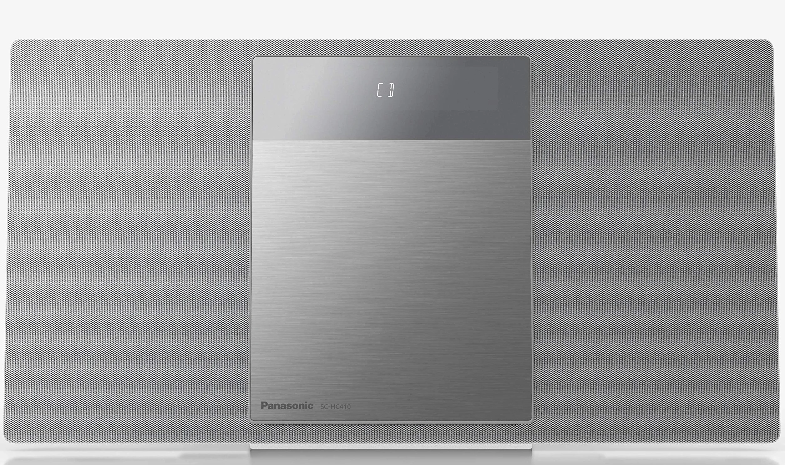 Panasonic SC-HC410 kompaktowa mikrowieża Hi-Fi z Space Tune (CD, Bluetooth, radio FM, AUX, USB, AUX-IN Auto Play, pełnozakresowy głośnik 8cm), srebrna