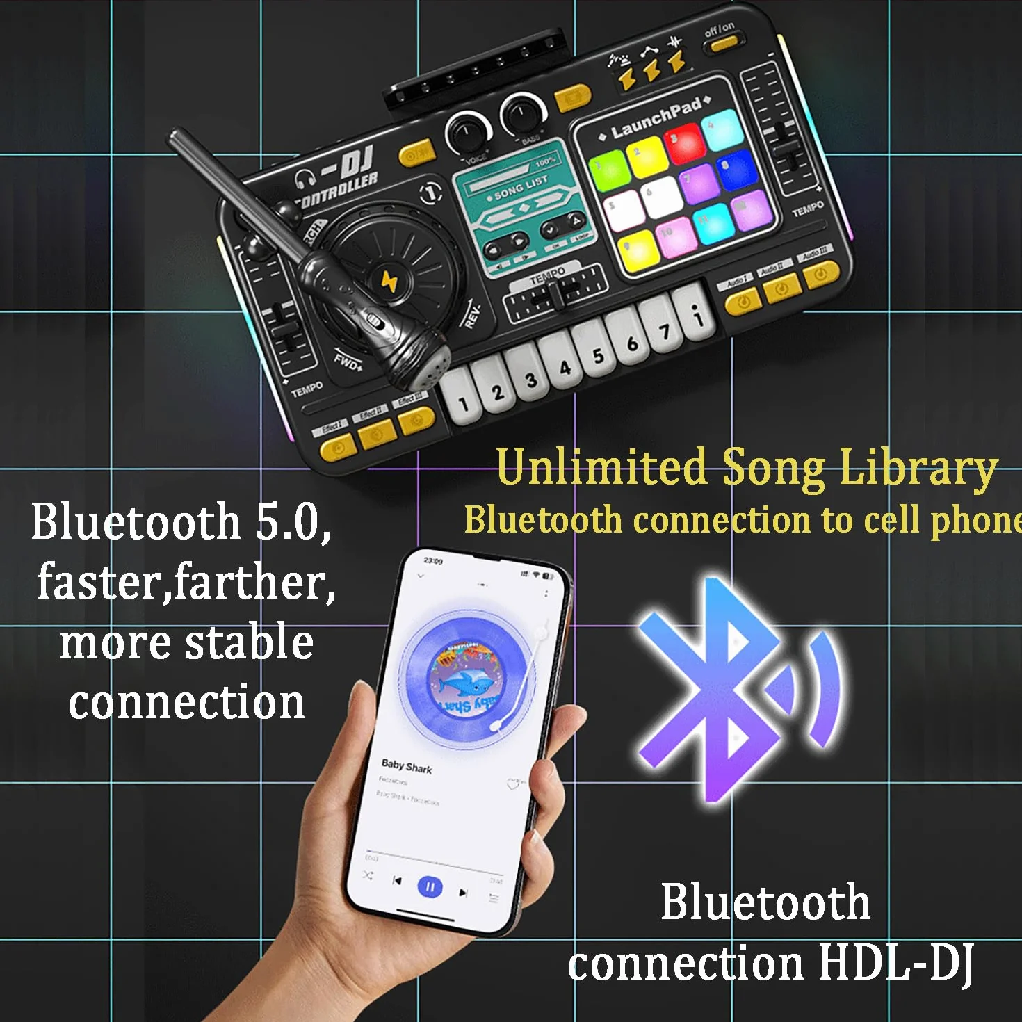 Konsola DJ-ska z mikserem Bluetooth dla dzieci i początkujących, przenośna z mikrofonem