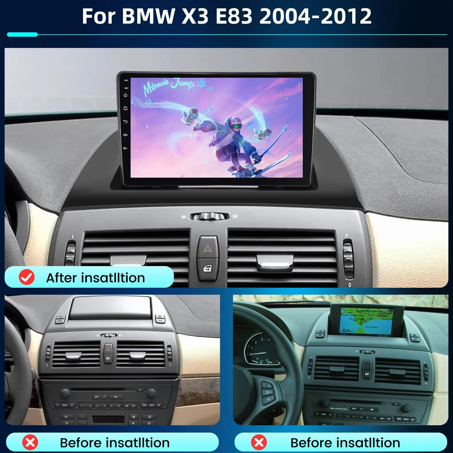 NHOPEEW Radio samochodowe 4 + 64 G do BMW X3 E83 2004-2012 - 9 cali radio samochodowe z systemem Android z bezprzewodowym Carplay i Android Auto - Mirror Link 32EQ DSP Split-Screen + kamera cofania i
