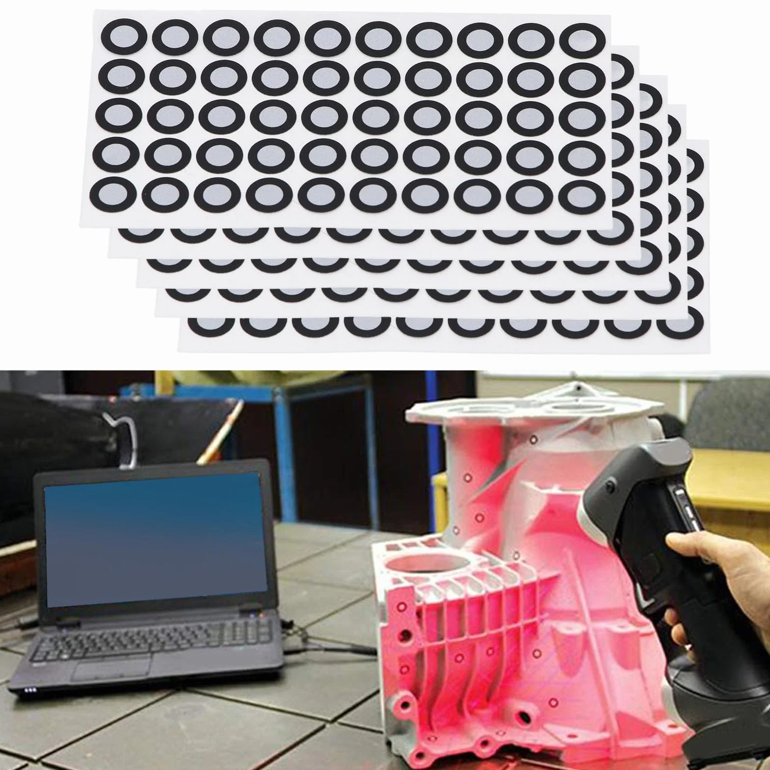 Markery śledzące Skanowanie 3D Kropki, 15 Arkuszy X 50 Sztuk 6,0 Mm Marker Skanujący 3D do Skanera 3D, Naklejki z Odbiciem Rozproszonym, Pozycjonowanie 3D, Naklejka z Znacznikiem
