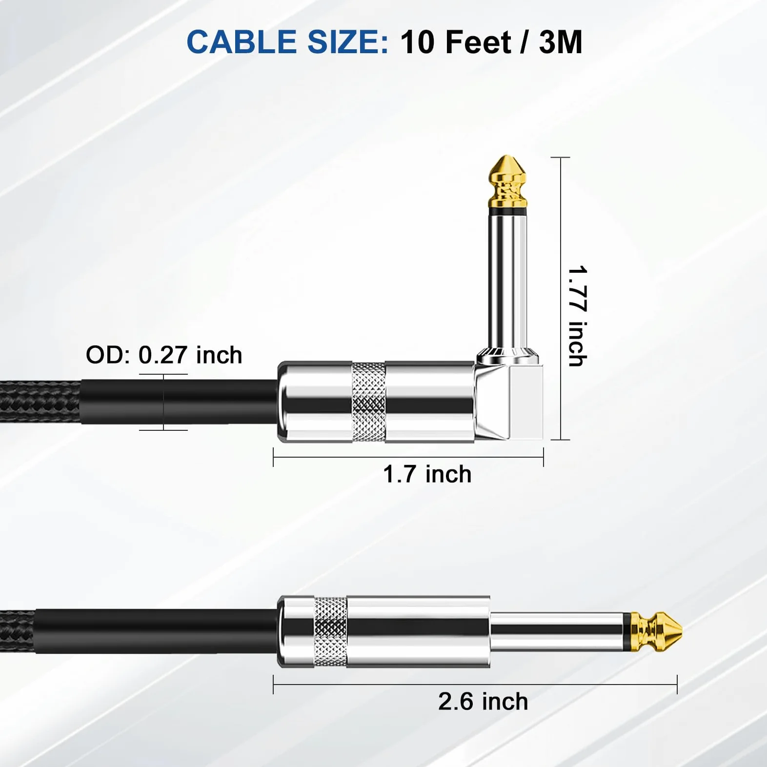 Aqdocvf Kabel do gitary 2 szt., kabel instrumentalny, wzmacniacz gitarowy, przewód bez hałasu i długotrwały akord gitarowy do gitary basowej i gitary elektrycznej, mandoliny, kabel 1/10.2 cm, kąt