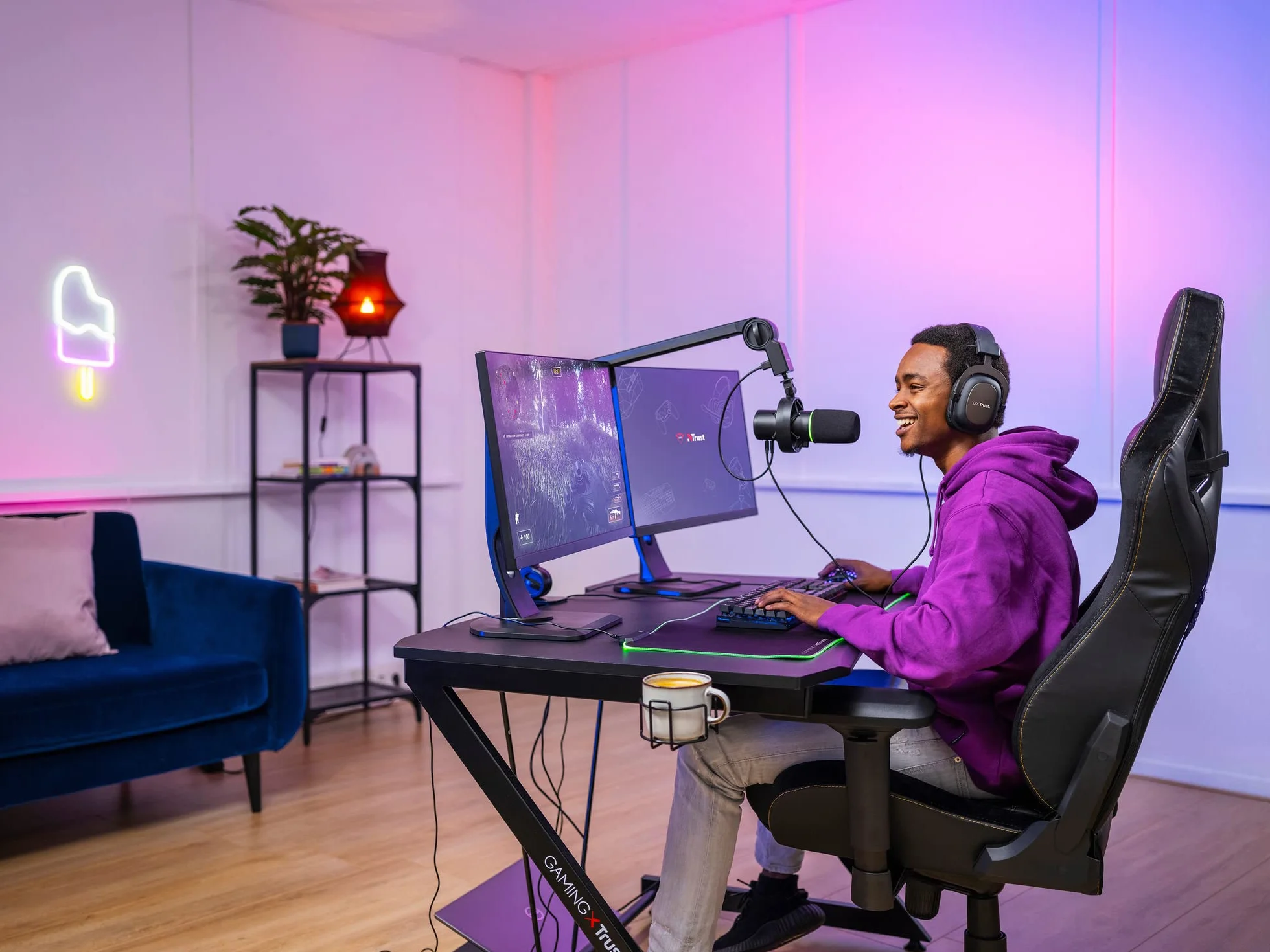Trust Gaming GXT 255+ Onyx Mikrofon Streamingowy Studyjny z Ramieniem, Pop Filter i Kosz Antywibracyjny, Mikrofon Komputerowy USB z Wysięgnikiem, Podcast, ASMR, Nagrywanie Muzyki, Stream, Gry
