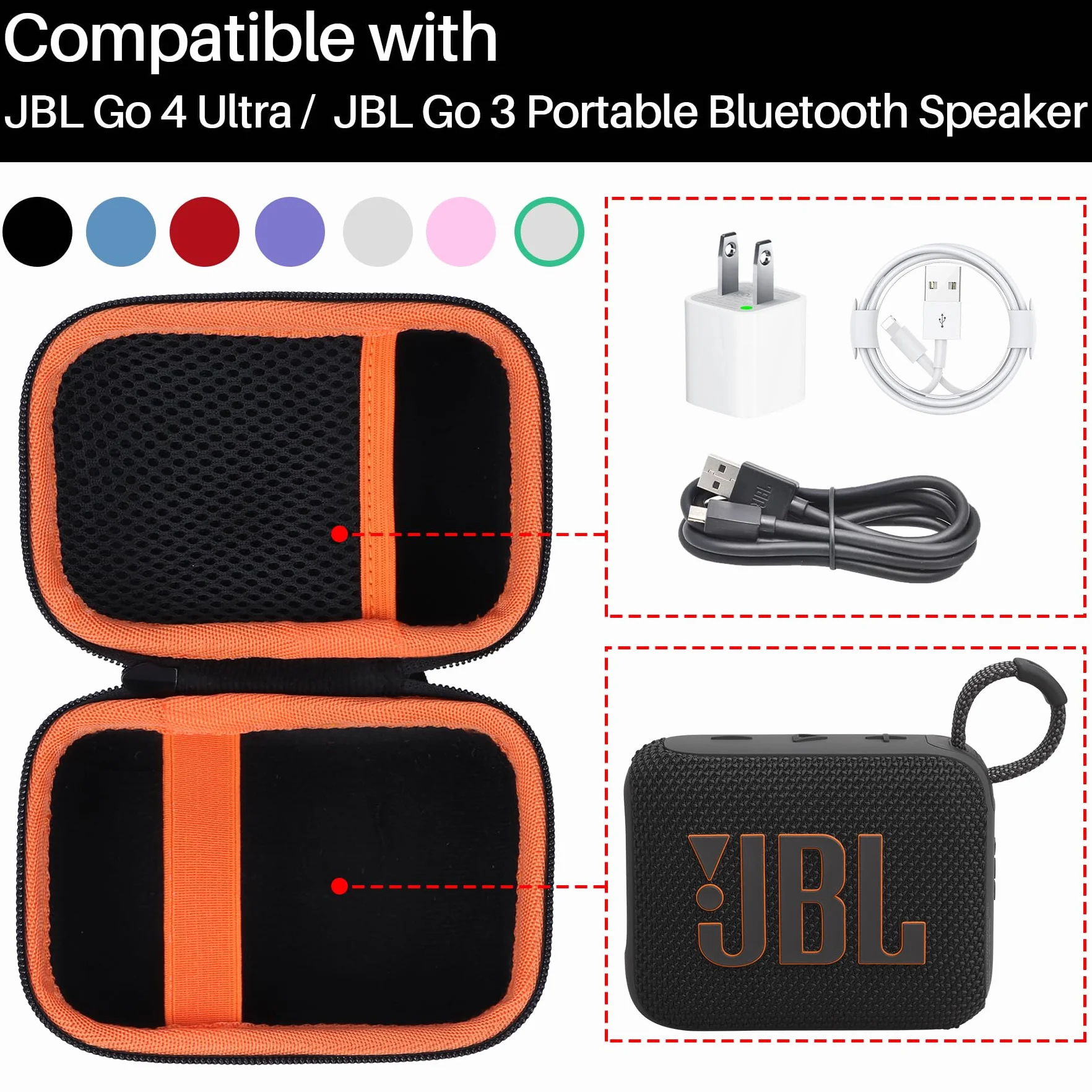 Lebakort Twarde etui kompatybilne z przenośnym głośnikiem JBL GO 4 GO 3 (fioletowa obudowa)