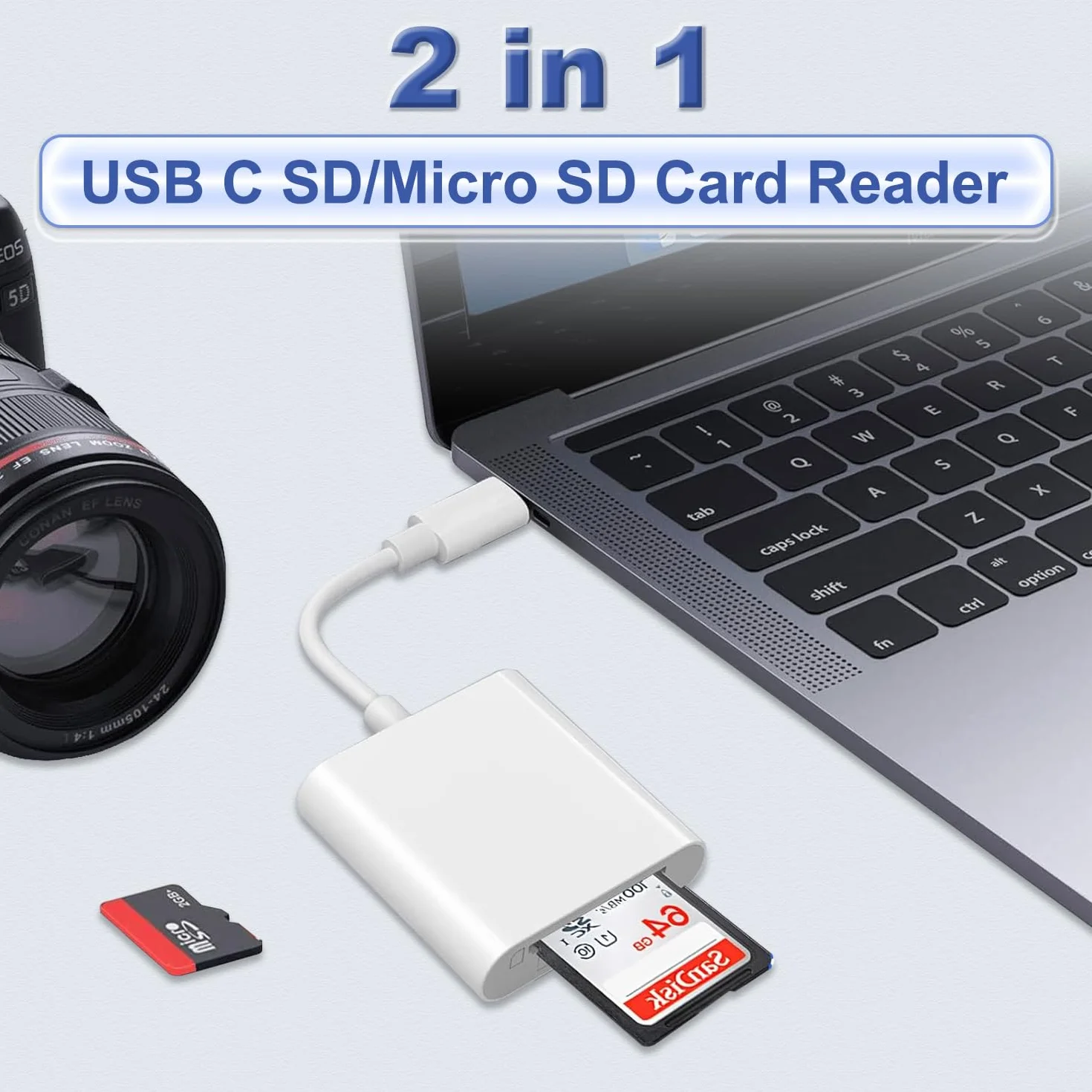Czytnik Kart SD USB C do iPhone 17 16 15 Pro Max, iPad Pro/mini/Air, MacBook, Samsung, Adapter 2 w 1 na Karty SD/Micro SD, Slot TF, Plug and Play, Kompatybilny z Android, iOS, Windows i Mac OS