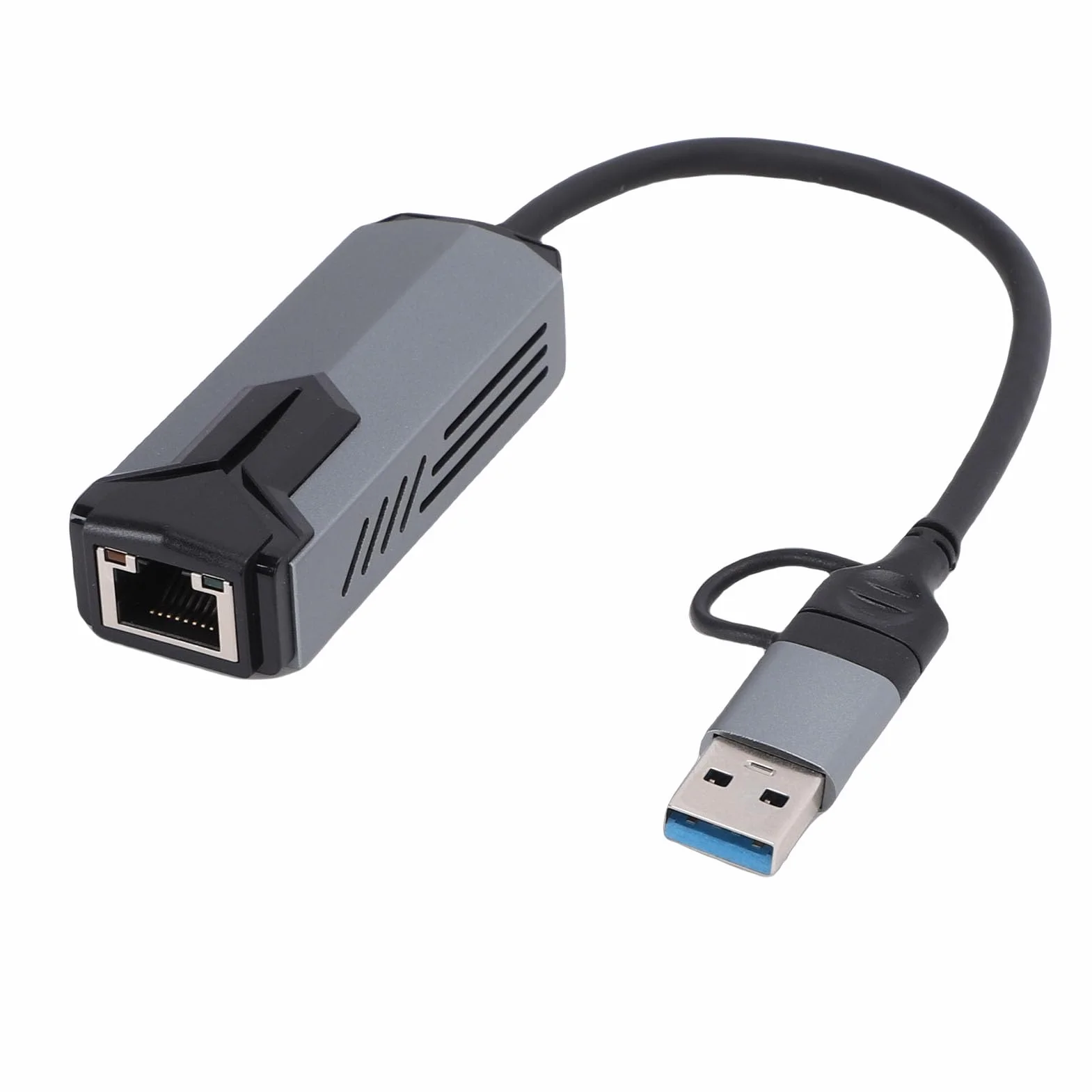 Adapter Ethernet 5G Usb3.0, 5000 Mb/s 2 w 1 USB A Typu C na RJ45 Obudowa ze Stopu Aluminium Rozpraszanie Ciepła Kompatybilny z Adapterem USB na Ethernet 10–2500 Mb/s do
