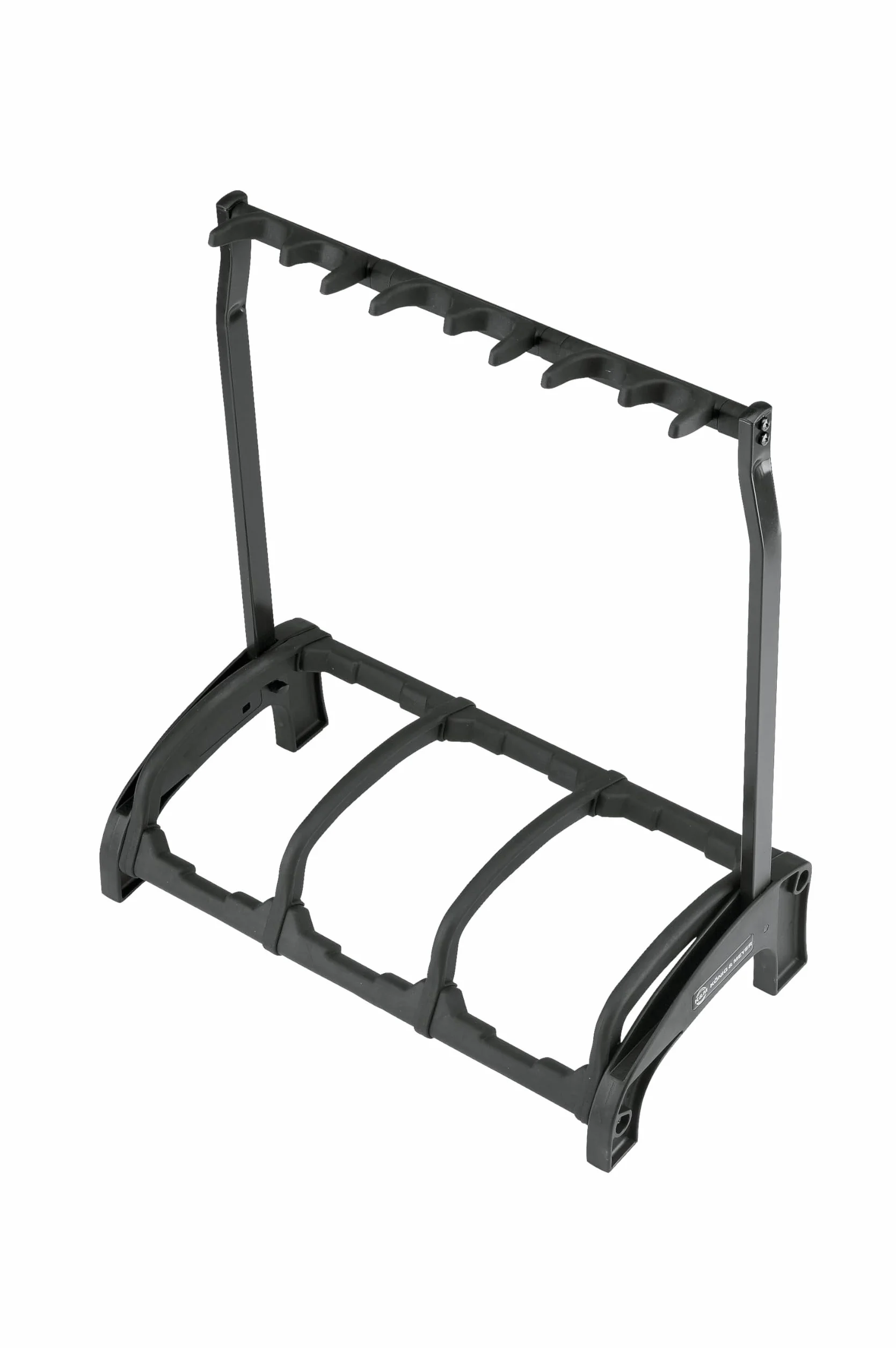 K&M 17513 3-krotny stojak na gitarę Guardian 3 czarny - z pałąkiem ochronnym i uchwytem na plektreny - do gitary E+A i basu