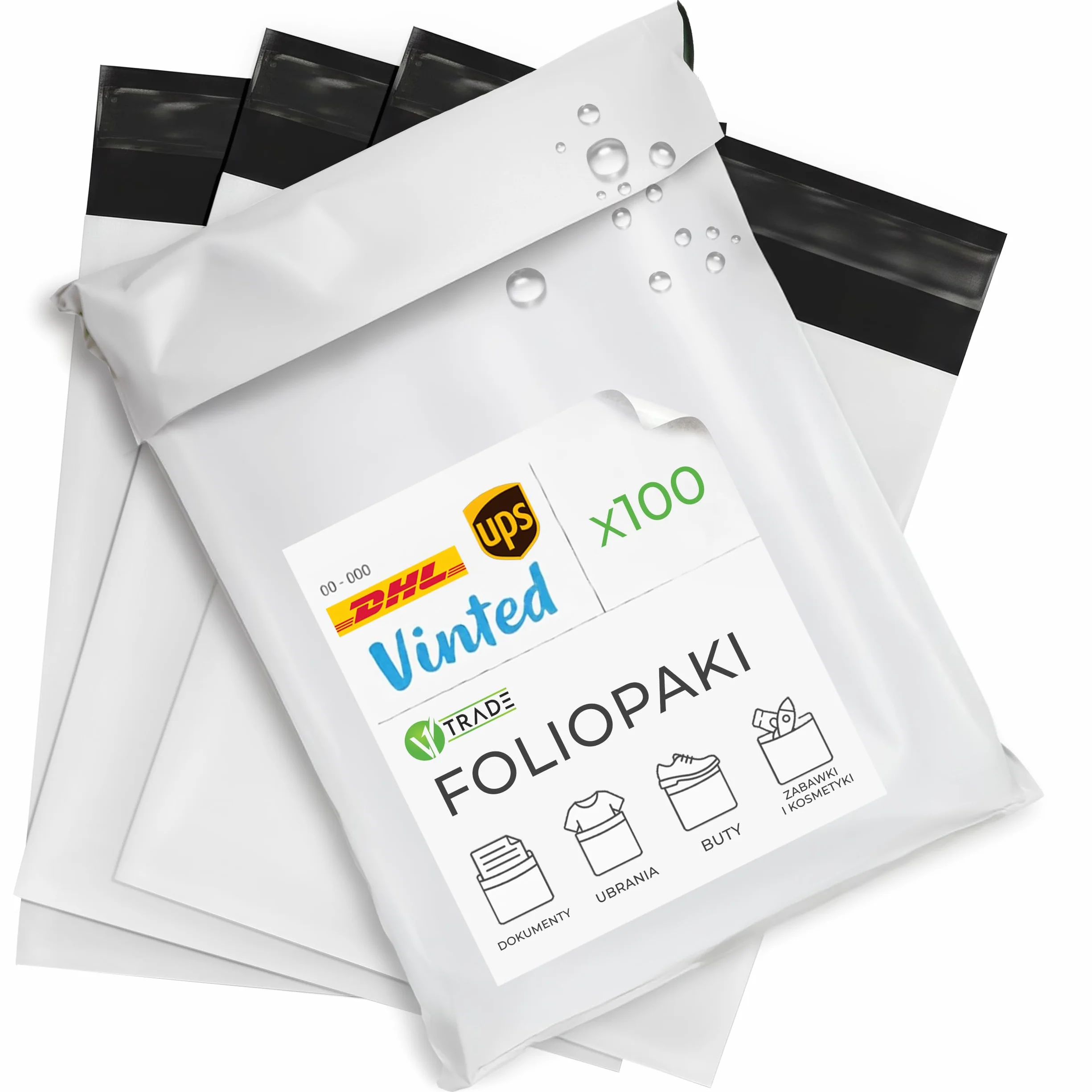 V1 TRADE torby kurierskie 26x35cm – torebki wysyłkowe z taśmą samoprzylepną – torby pakowe 100 szt. – torebki wysyłkowe na ubrania, Vinted, handel online i wysyłki towarów
