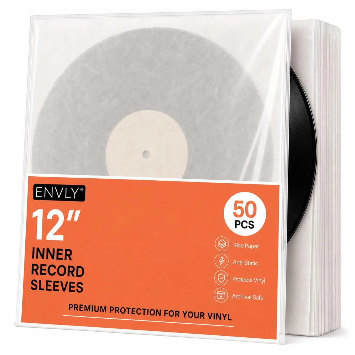 Pokrowce wewnętrzne na płyty gramofonowe (50 sztuk) | Papier ryżowy | antystatyczne (12")