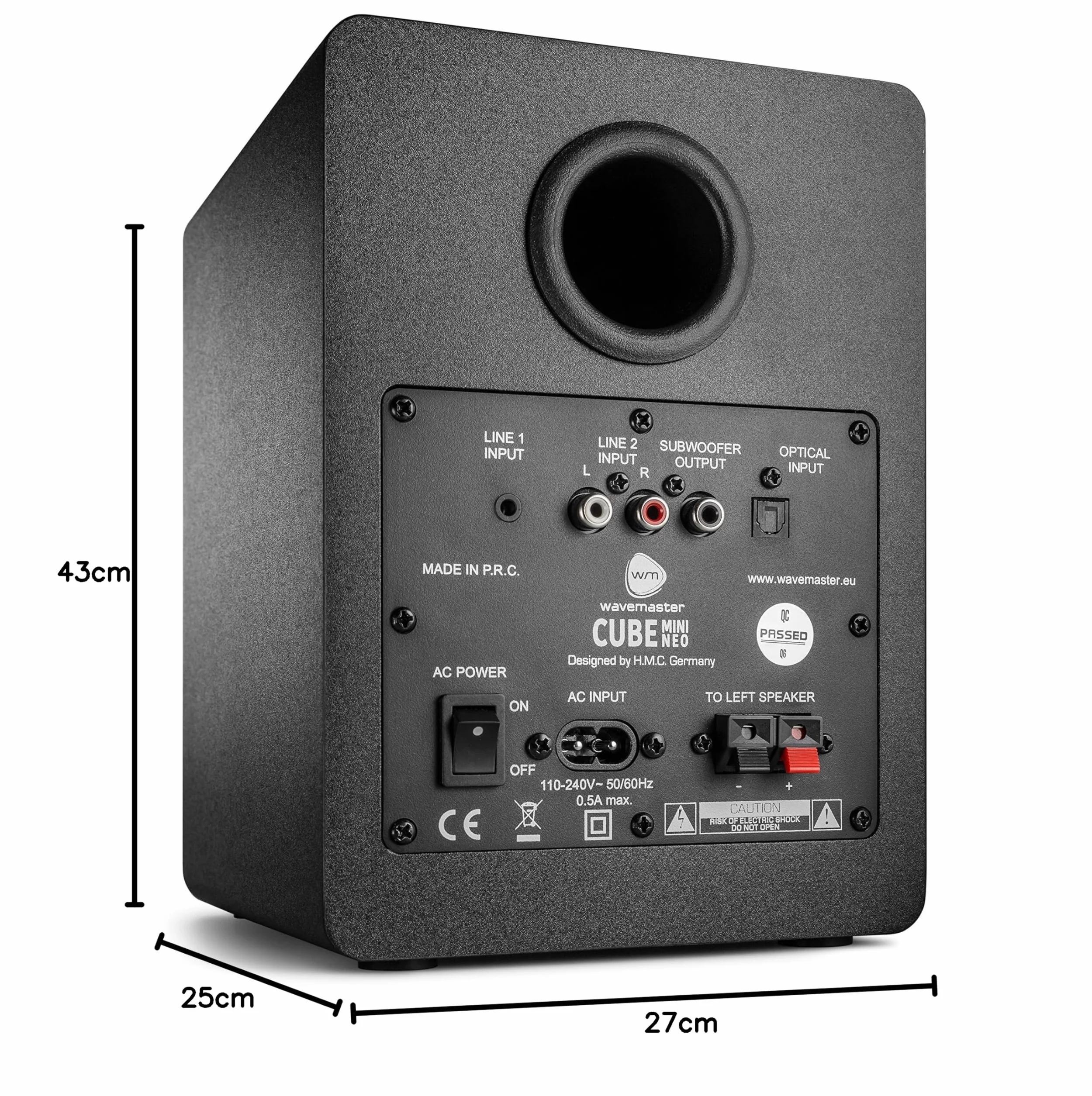 wavemaster Cube Mini Neo Black – system głośników regałowych (36 W) z transmisją strumieniową Bluetooth, przyłącze cyfrowe i pilot zdalnego sterowania na podczerwień, aktywne pudełko, wykorzystanie do telewizorów/tabletów/smartfonów, czarny (66370)