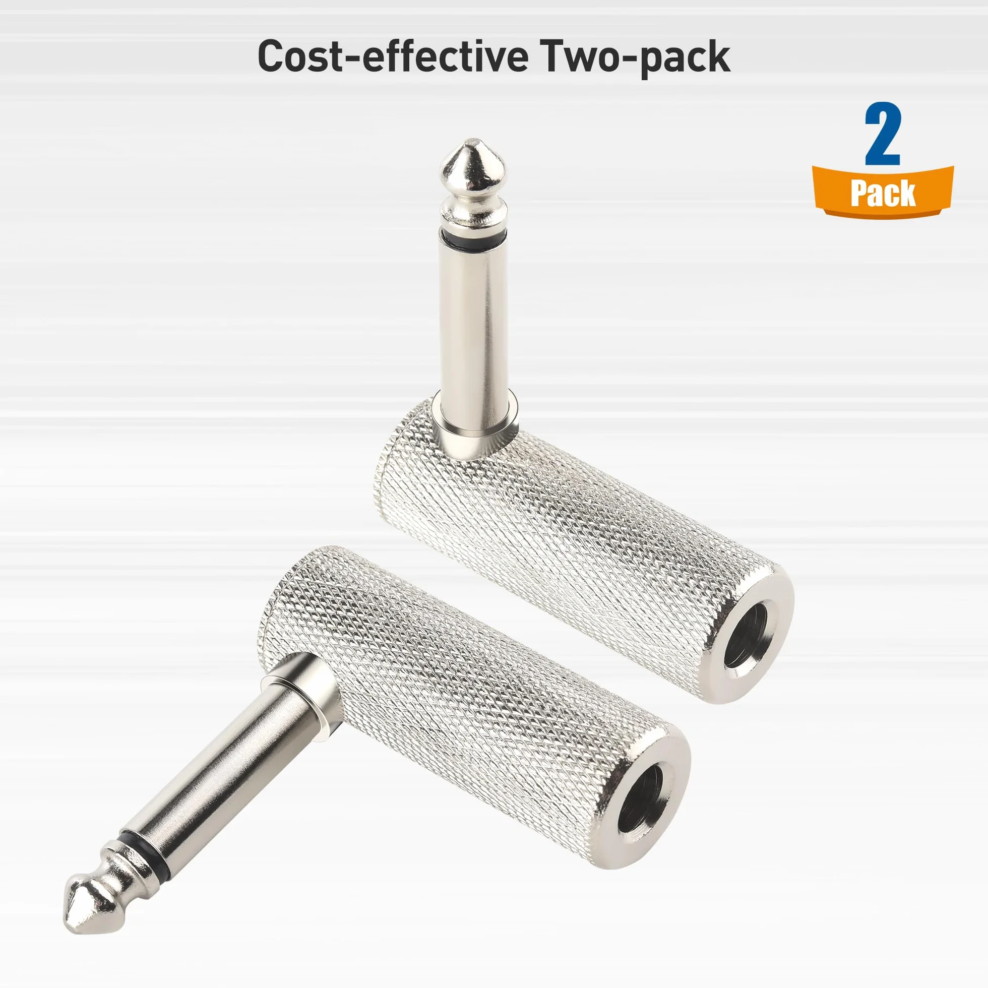 Cable Matters 2-pak adapter kątowy jack – 6,35 mm Jack TS adapter kątowy do gitar elektrycznych, wzmacniaczy basowych, mikserów i korektorów