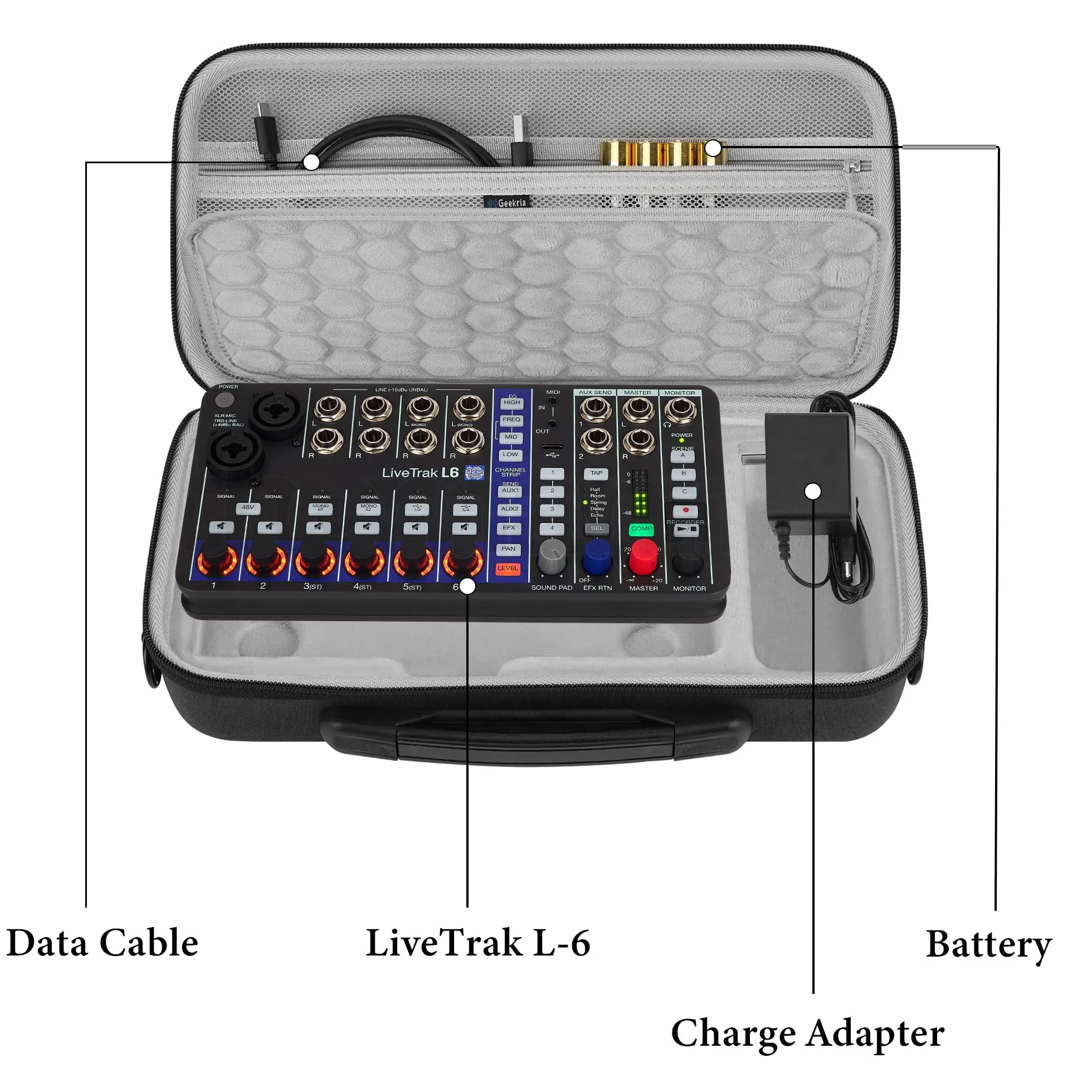 Geekria Twarda walizka podróżna kompatybilna z Zoom LiveTrak L6 / L6, cyfrowym mikserem audio, torba transportowa (ciemnoszary)
