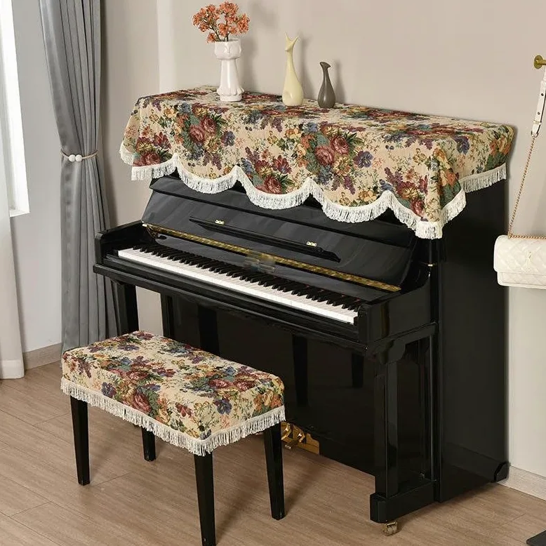 Pokrowiec na pianino, pokrowiec na klawiaturę fortepianu, na pianino standardowe 150 cm Aksamitna koronkowa, falbana Pokrowiec na pianino z pokrowcem na stołek Pokrowiec na pół pianina Pianofon z tkan