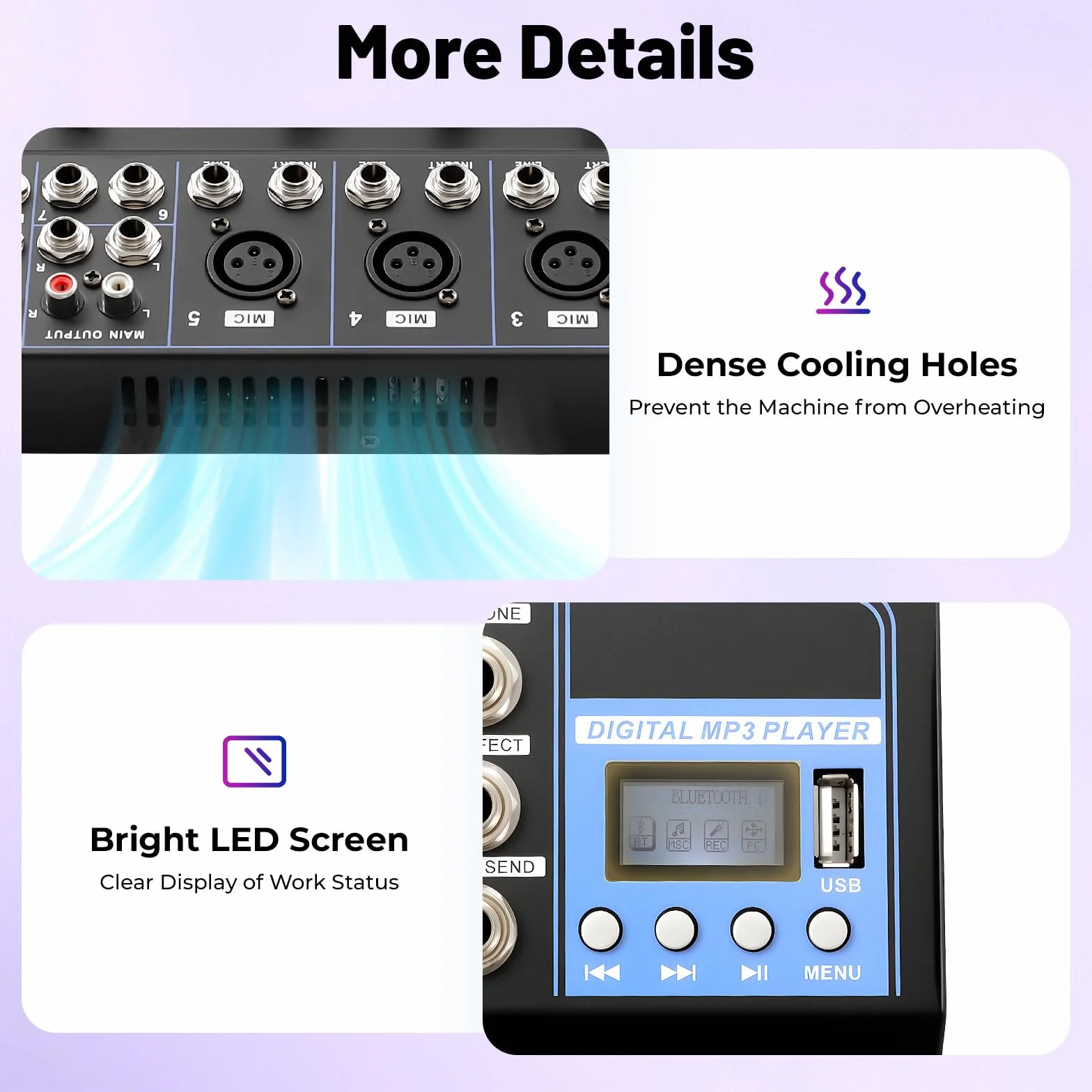 MINRS Mikser audio Bluetooth, 7-kanałowy, mikser DJ Live Studio z konsolą USB, 6 trybów muzyki, do studia produkcji muzyki, barów i scen, dla początkujących i profesjonalistów