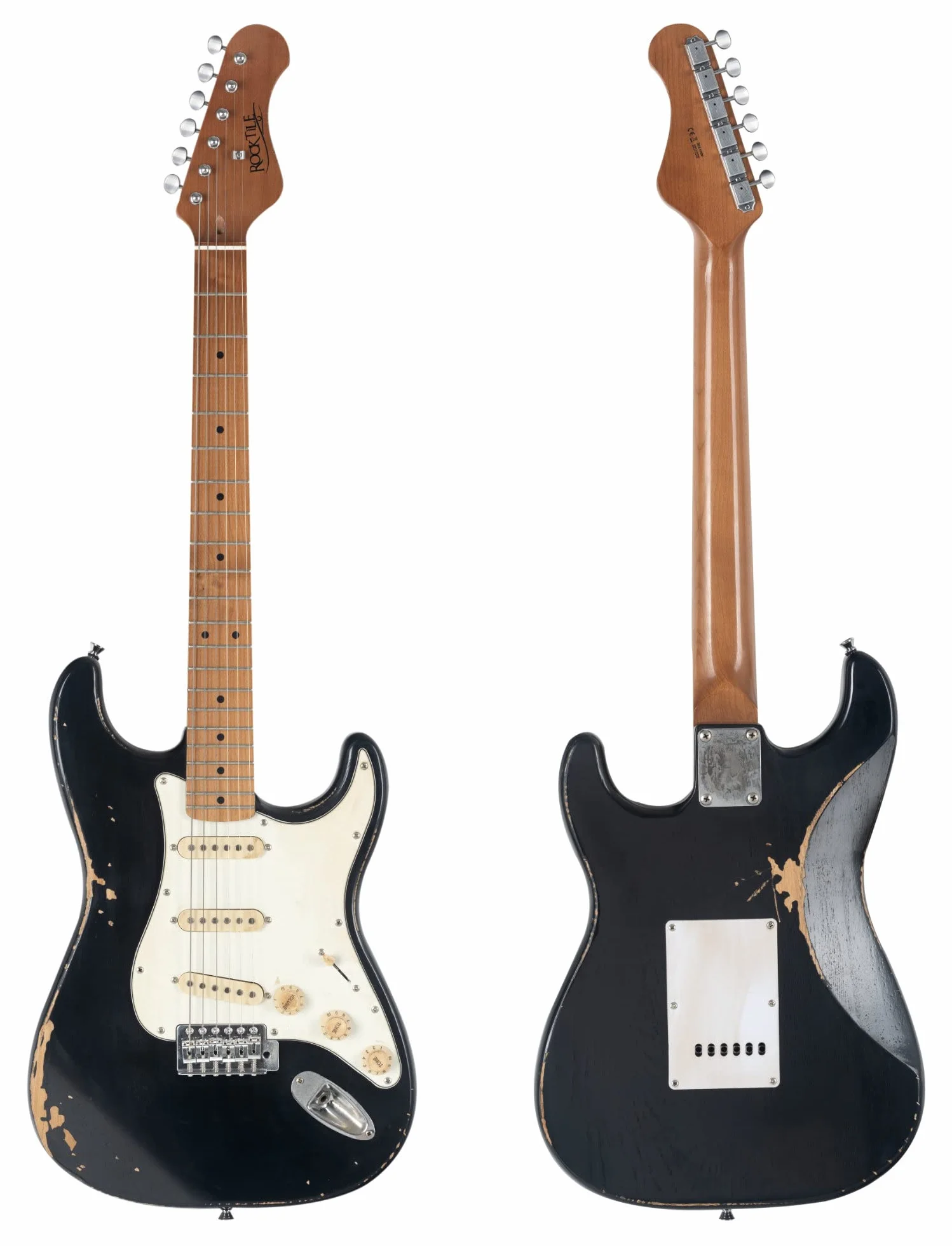 Rocktile Vinstage ST-RMBK gitara elektryczna relicowa jesion prażony klon 3 x Single Coil Pickup czarny