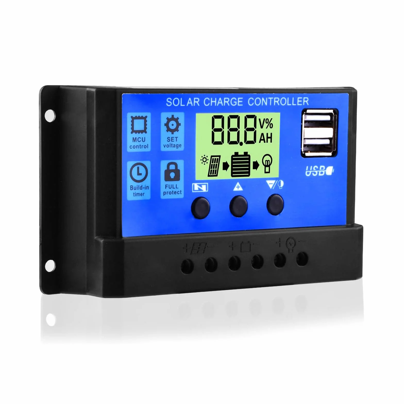 Diymore Solarna ładowarka kontroler 30 A (wersja zmodernizowana), 12 V/24 V, solarny regulator ładowania, panel słoneczny, bateria, inteligentny regulator solarny z podwójnym portem USB, wyświetlacz