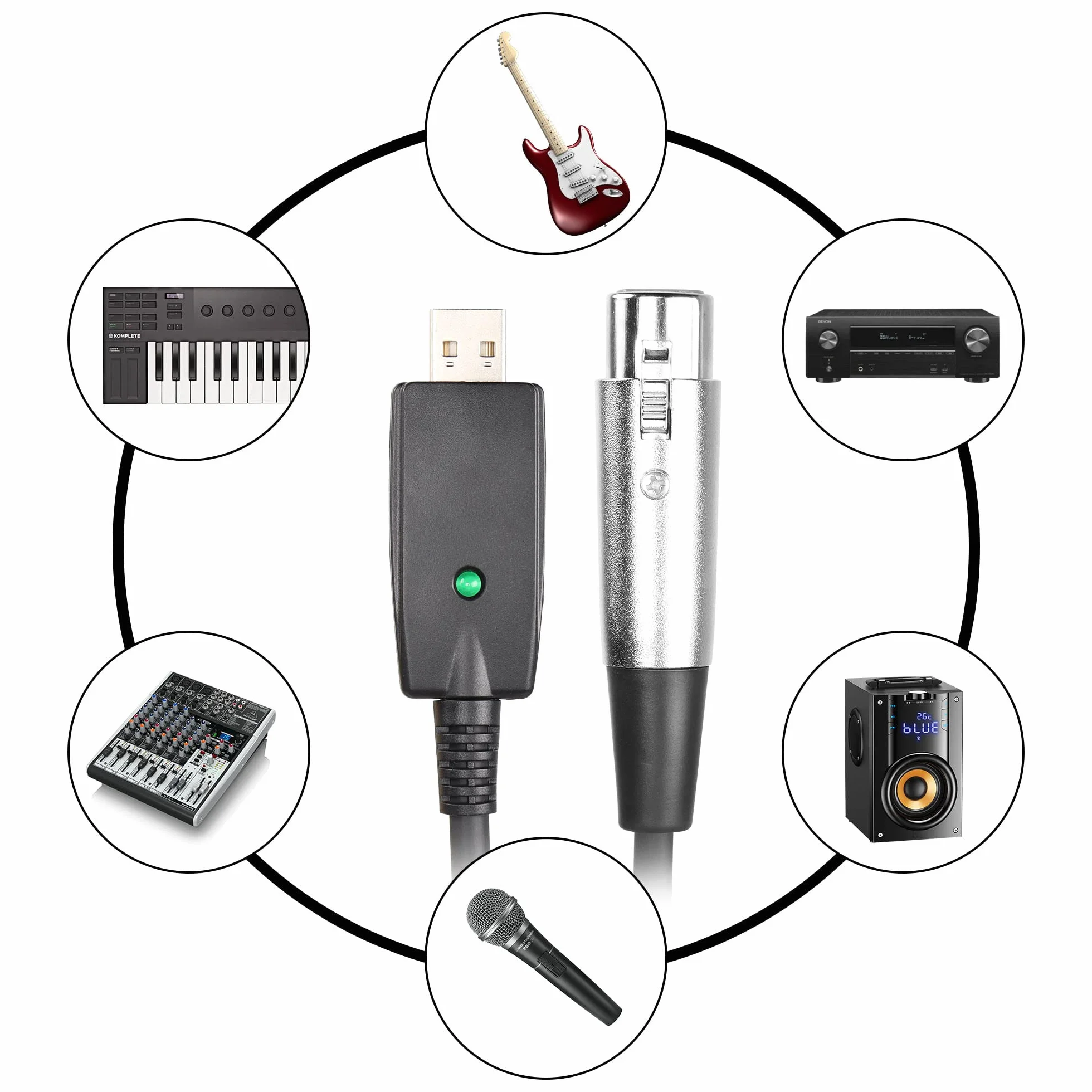 SinLoon Câble de microphone USB vers XLR 3 m USB mâle vers XLR żeński konvertisseur 3 broches Câble Audio de Studio pour instruments d'enregistrement de chant karaoké lub mikrofonów