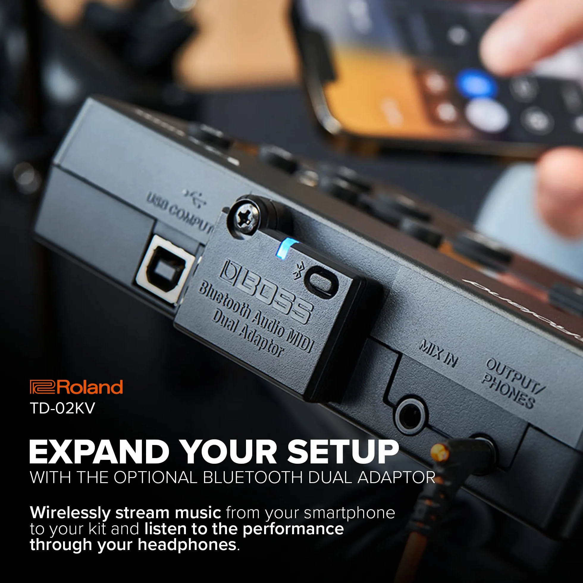 Roland TD-02KV V-Drums - Zestaw Perkusyjny z Ekspresyjną Grywalnością, Właściwościami Redukującymi Hałas, Werblem z naciągiem siateczkowym, Szeroki Układ do Gry w Stylu Akustycznym