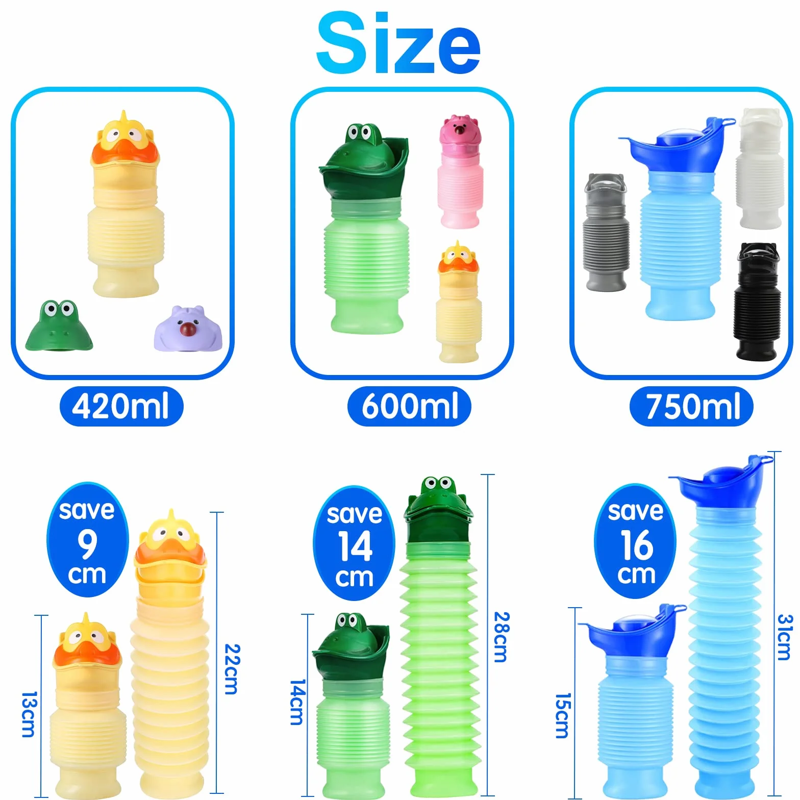 Topcloud Pisuar termokurczliwy, 600 ml, męski, damski, przenośna toaleta, nocnik, butelka na mocz, wielokrotnego użytku, awaryjny pisuar na kemping, samochód, podróż, korki i kolejki