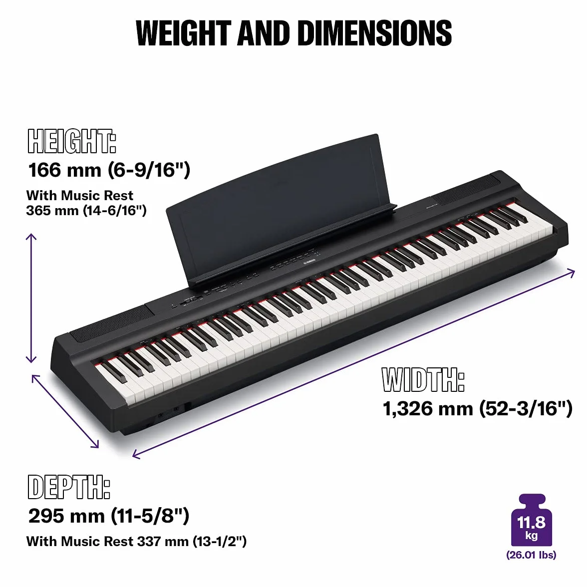 Yamaha P-125 przenośne pianino cyfrowe - smukłe, dynamiczne i mocne, dla hobbystów i początkujących, czarne