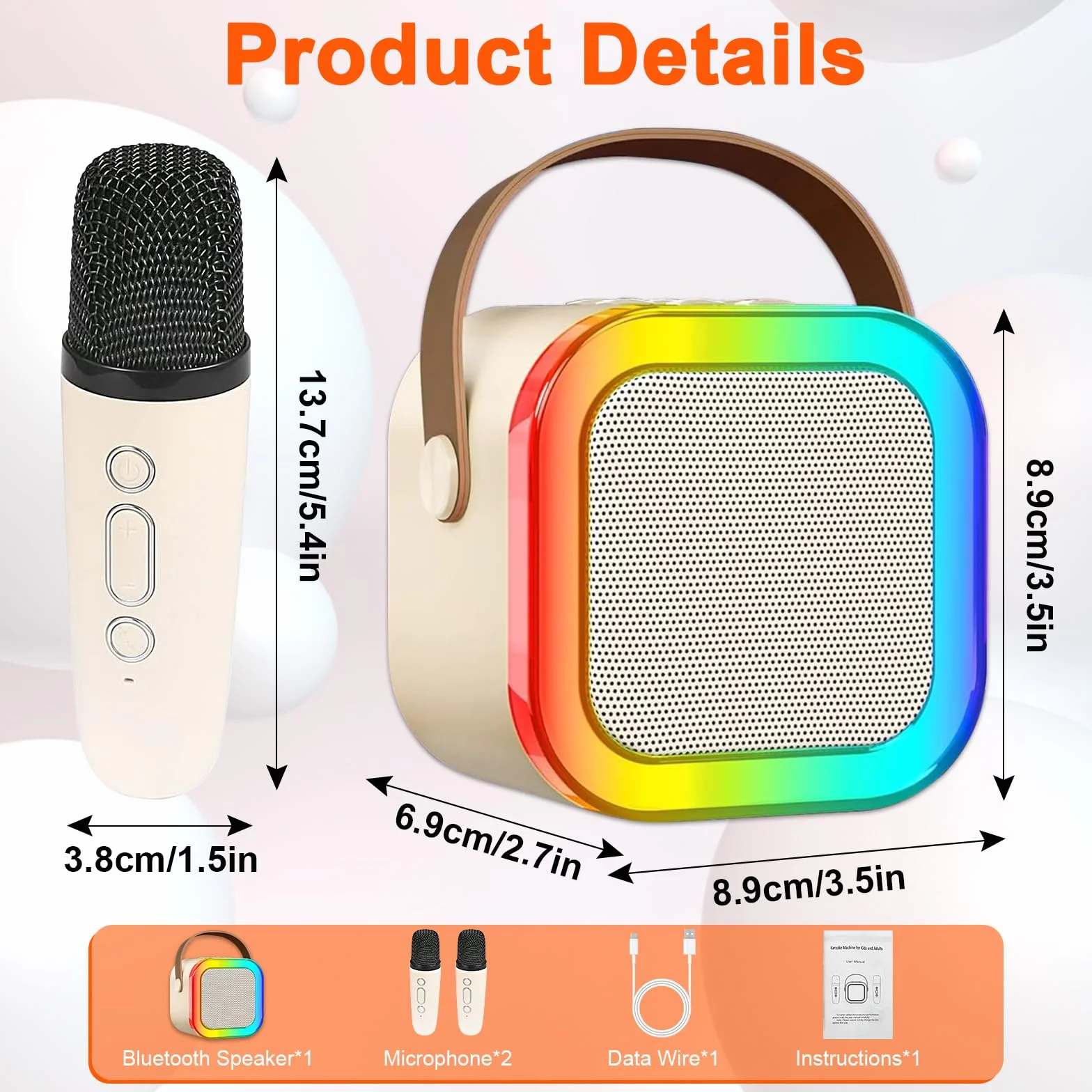 JIMACRO Mini maszyny do karaoke z 2 mikrofonami bezprzewodowymi, maszyna do karaoke ze światłami LED, głośnik Bluetooth i zestaw mikrofonowy dla dzieci i dorosłych (białe)