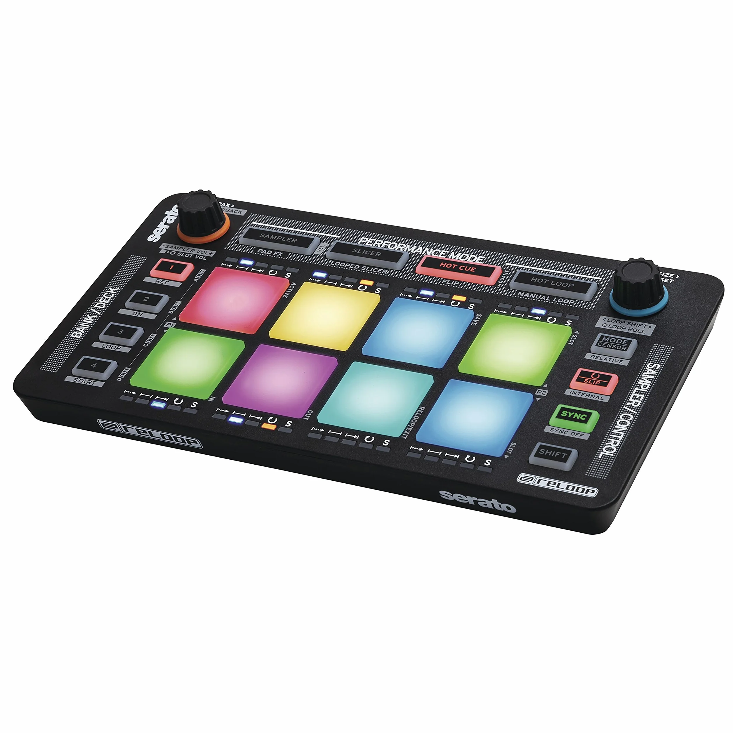 Reloop Neon - Add-On USB DJ Controller z wrażliwymi na prędkość padami perkusyjnymi RGB performance, Plug and Play z Serato DJ Pro, (czarny)